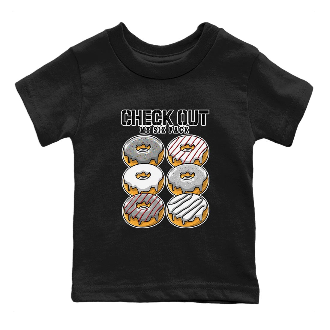 AJ13 Wolf Grey Sneaker Match Tees Check Out My Six Pack Streetwear Sneaker Shirt Air Jordan 13 Wolf Grey Drip Gear Zone Sneaker Matching Clothing Kids Shirts Black 2