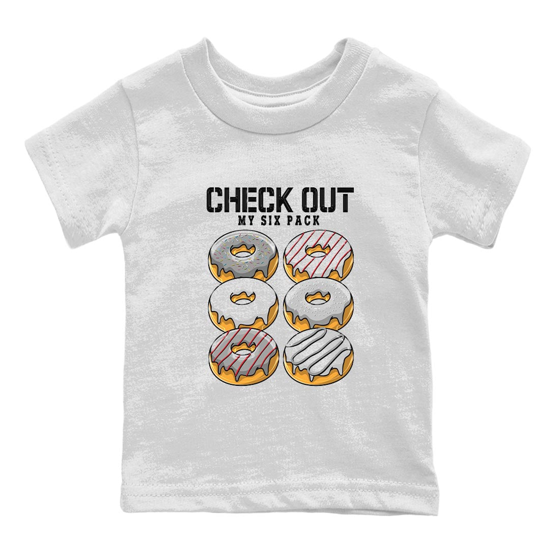 AJ13 Wolf Grey Sneaker Match Tees Check Out My Six Pack Streetwear Sneaker Shirt Air Jordan 13 Wolf Grey Drip Gear Zone Sneaker Matching Clothing Kids Shirts White 2