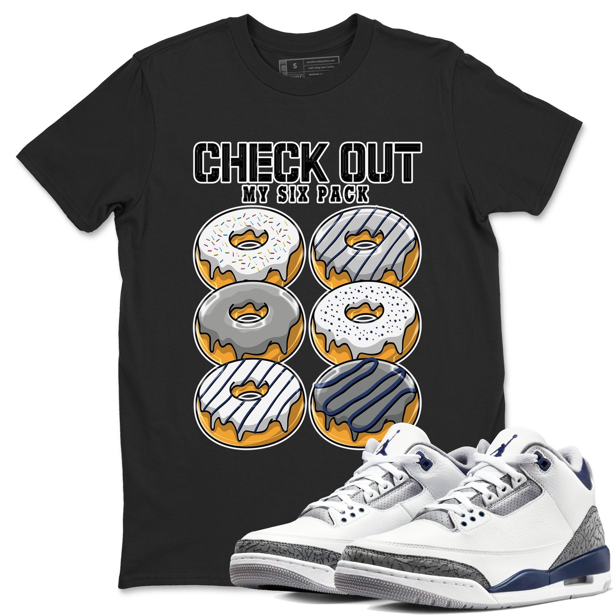 Air Jordan 3 Retro Midnight Navy shirt to match jordans Check Out My Six Pack sneaker shirt 3s Midnight Navy Drip Gear Zone unisex crew neck cotton Black 1 crew neck shirt