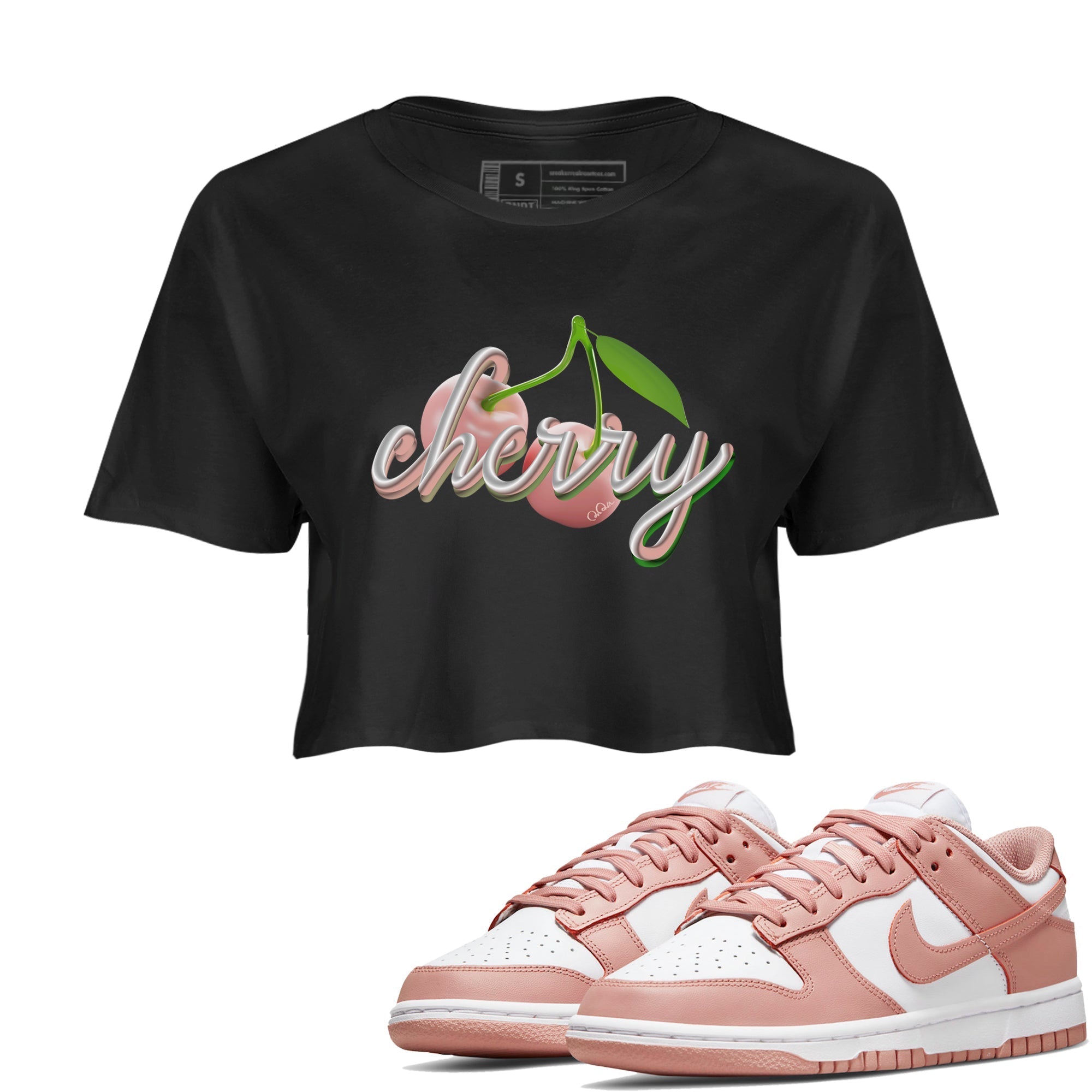 Dunk Rose Whisper shirt to match jordans Cherry Streetwear Sneaker Shirt Nike Dunk LowRose Whisper Drip Gear Zone Sneaker Matching Clothing Black 1 Crop T-Shirt