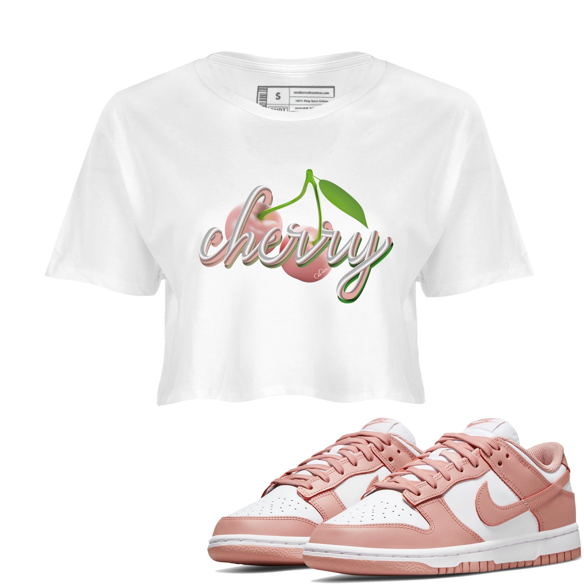 Dunk Rose Whisper shirt to match jordans Cherry Streetwear Sneaker Shirt Nike Dunk LowRose Whisper Drip Gear Zone Sneaker Matching Clothing White 1 Crop T-Shirt