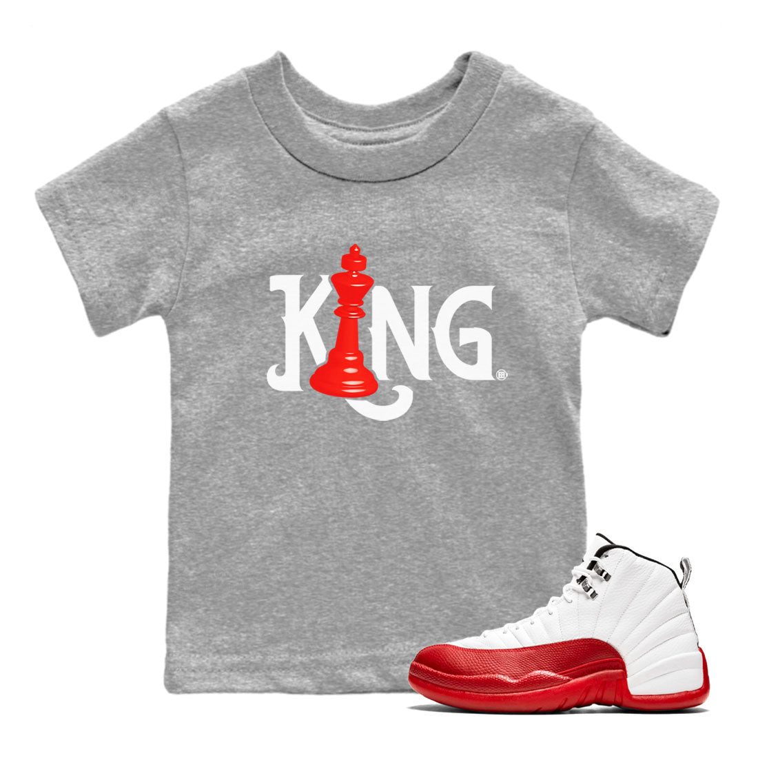 12s Cherry shirt to match jordans Chess King sneaker tees AJ12 Retro Cherry Drip Gear Zone baby toddler Heather Grey 1 cotton Shirt