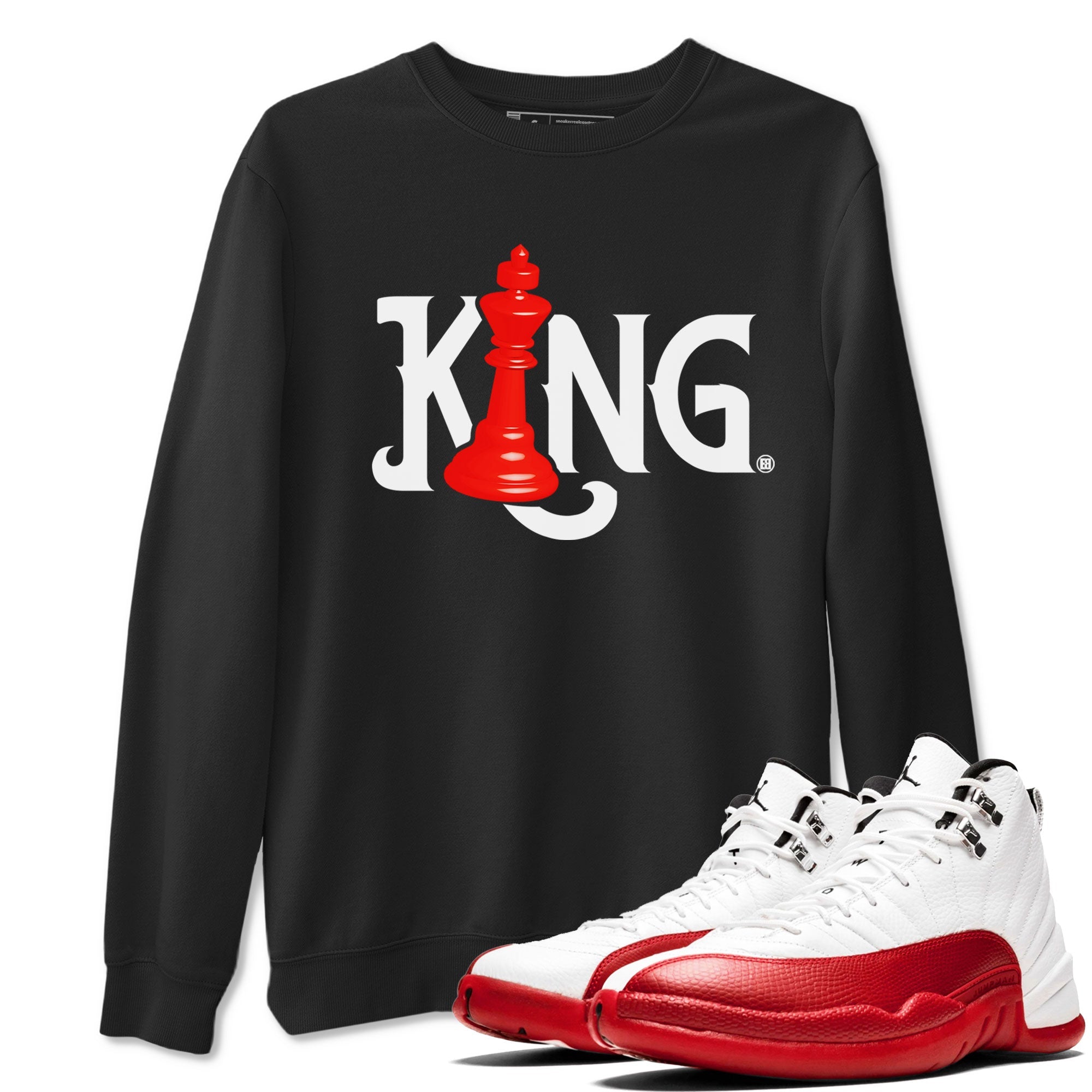 12s Cherry shirt to match jordans Chess King sneaker tees AJ12 Retro Cherry Drip Gear Zone unisex cotton Black 1 crew neck shirt