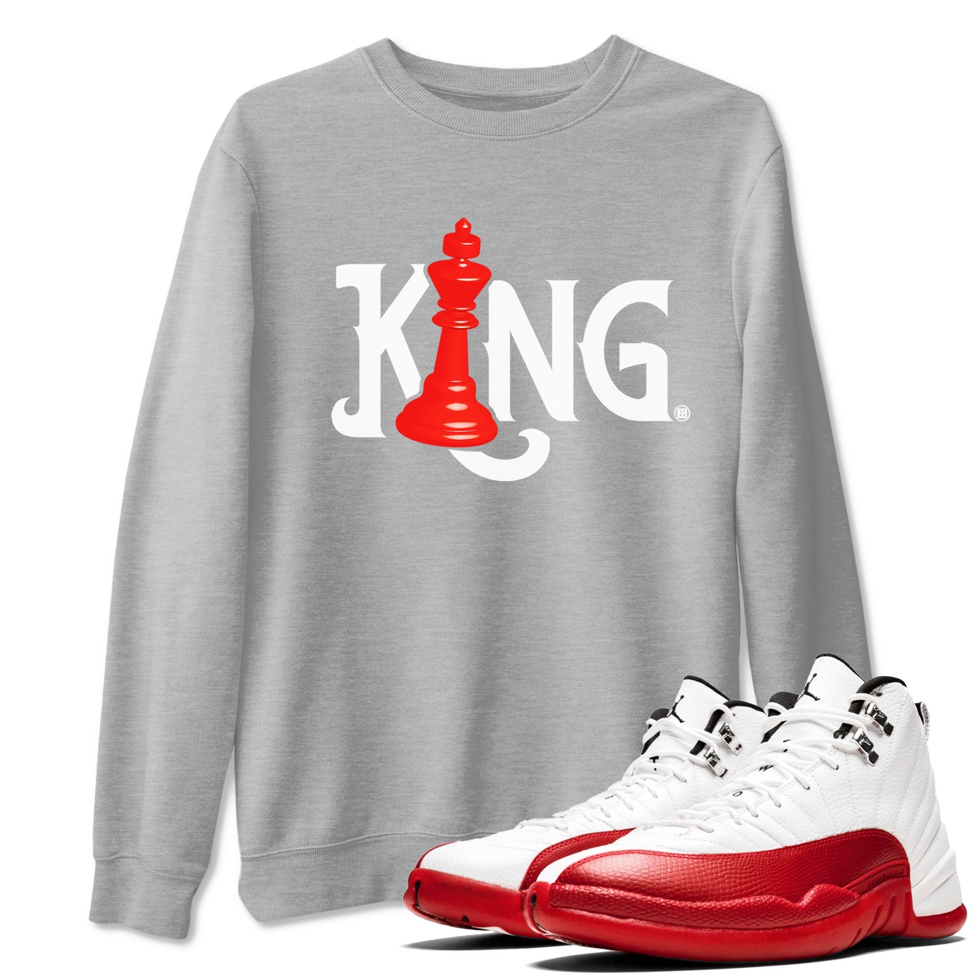 12s Cherry shirt to match jordans Chess King sneaker tees AJ12 Retro Cherry Drip Gear Zone unisex cotton Heather Grey 1 crew neck shirt