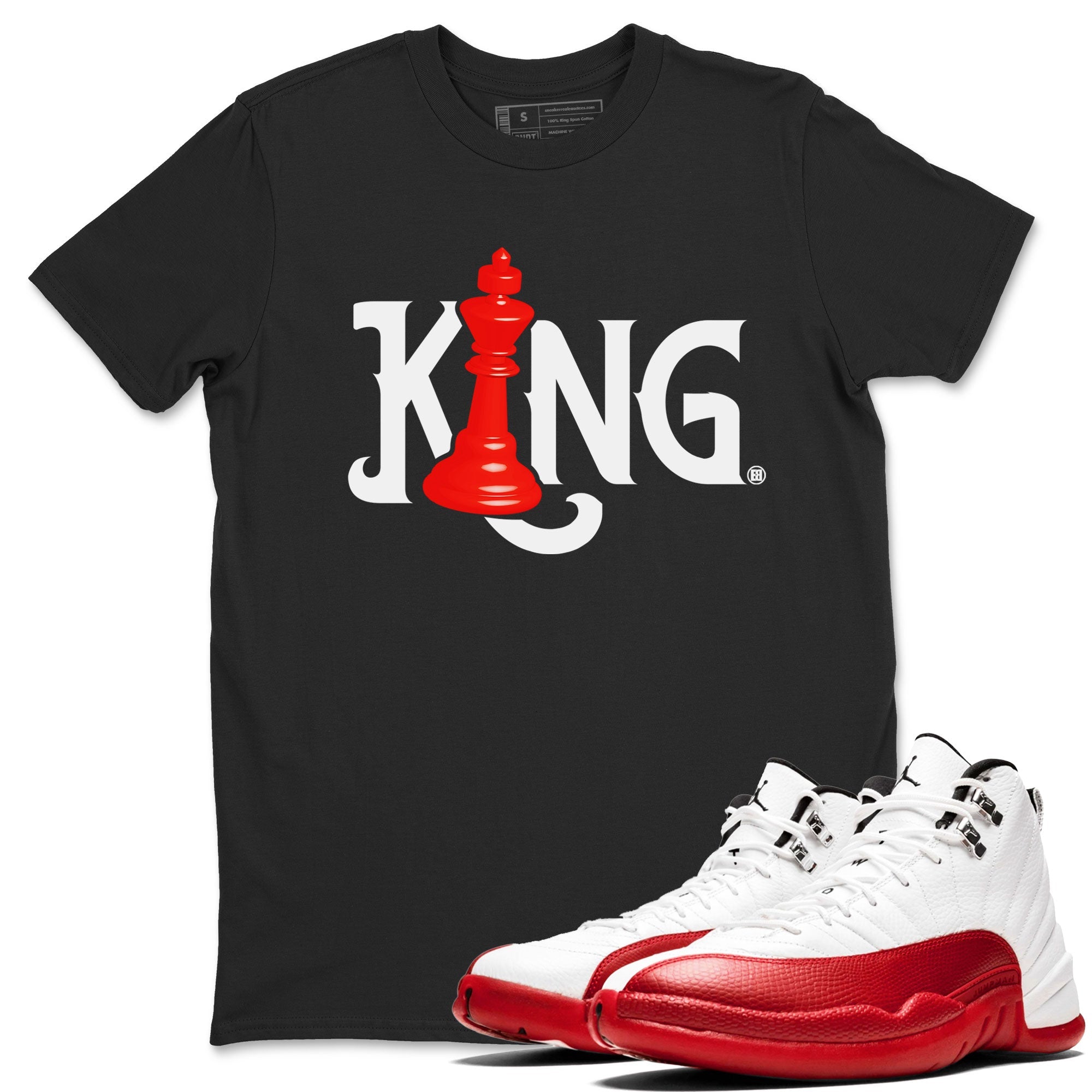 12s Cherry shirt to match jordans Chess King sneaker tees AJ12 Retro Cherry Drip Gear Zone unisex cotton Black 1 crew neck shirt