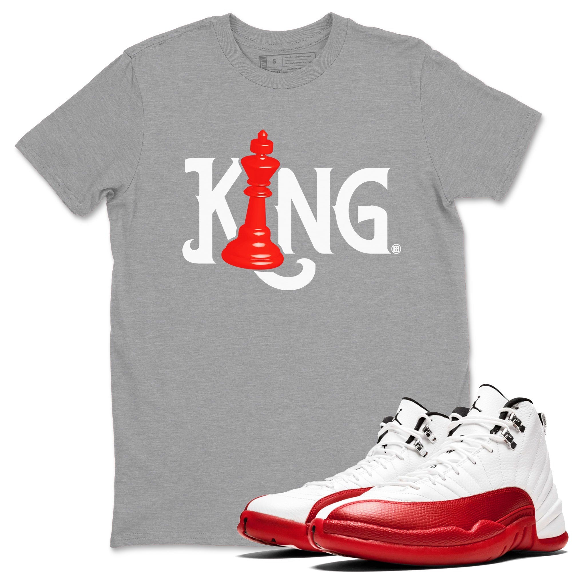 12s Cherry shirt to match jordans Chess King sneaker tees AJ12 Retro Cherry Drip Gear Zone unisex cotton Heather Grey 1 crew neck shirt