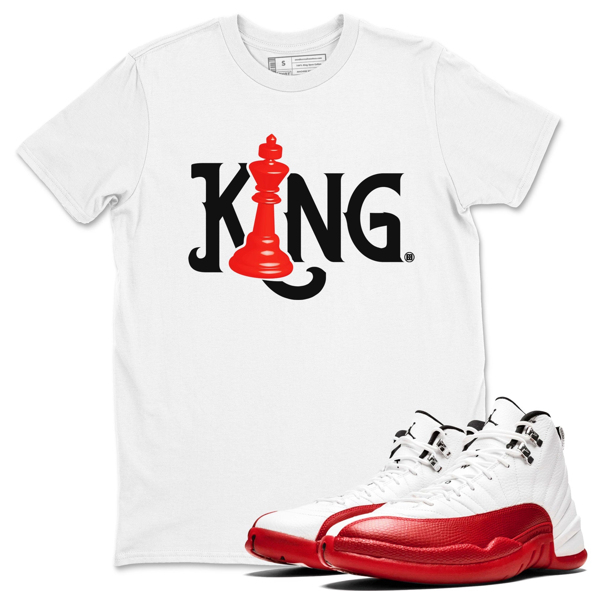12s Cherry shirt to match jordans Chess King sneaker tees AJ12 Retro Cherry Drip Gear Zone unisex cotton White 1 crew neck shirt