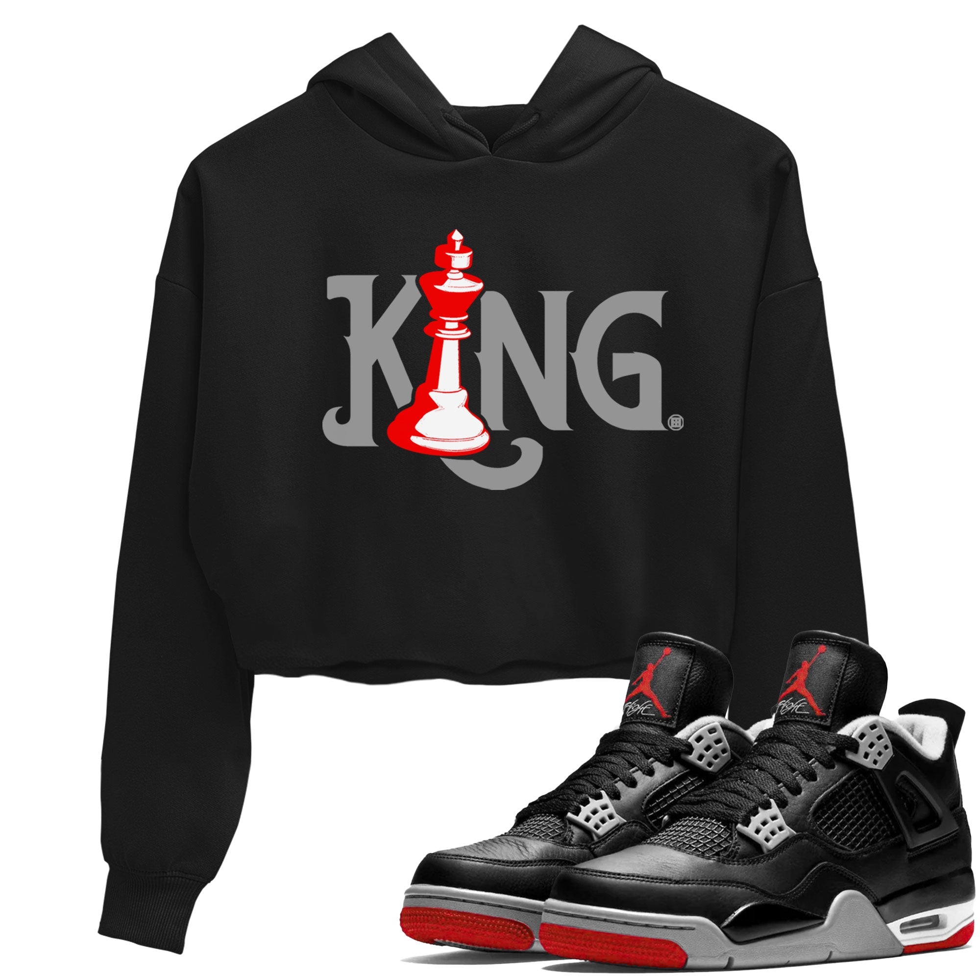Air Jordan 4 Bred Reimagined shirt to match jordans Chess King sneaker shirts AJ4 Bred Reimagined Drip Gear Zone Black 1 crop shirt