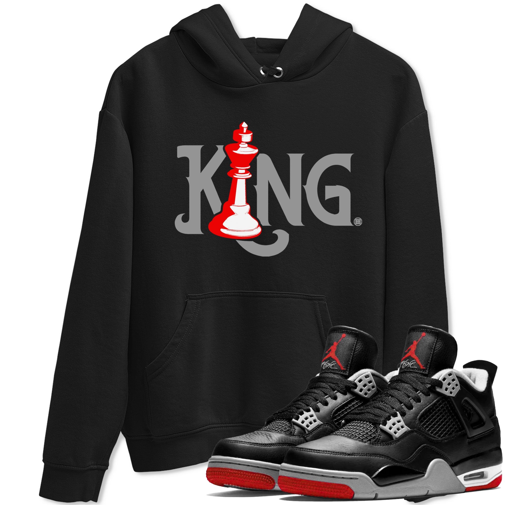 Air Jordan 4 Bred Reimagined shirt to match jordans Chess King sneaker shirts AJ4 Bred Reimagined Drip Gear Zone unisex crew neck cotton Black 1 crew neck shirt