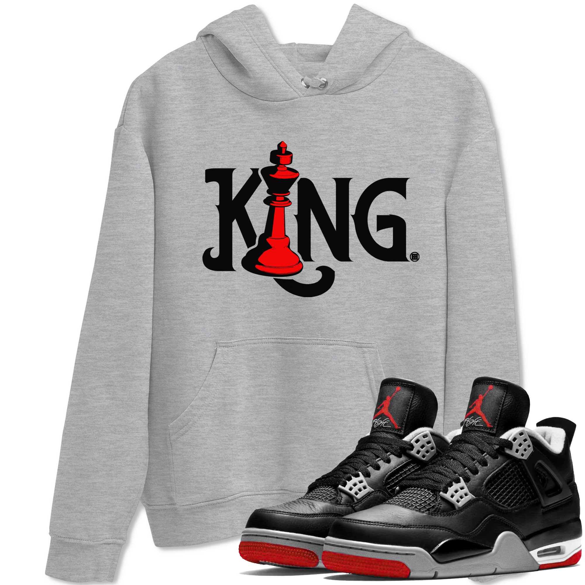 Air Jordan 4 Bred Reimagined shirt to match jordans Chess King sneaker shirts AJ4 Bred Reimagined Drip Gear Zone unisex crew neck cotton Heather Grey 1 crew neck shirt