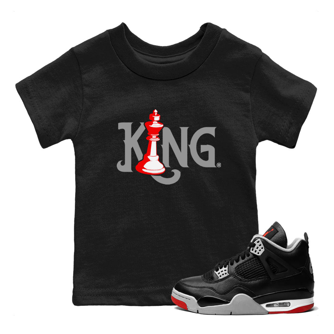 Air Jordan 4 Bred Reimagined shirt to match jordans Chess King sneaker shirts AJ4 Bred Reimagined Drip Gear Zone baby toddler Black 1 cotton Shirt