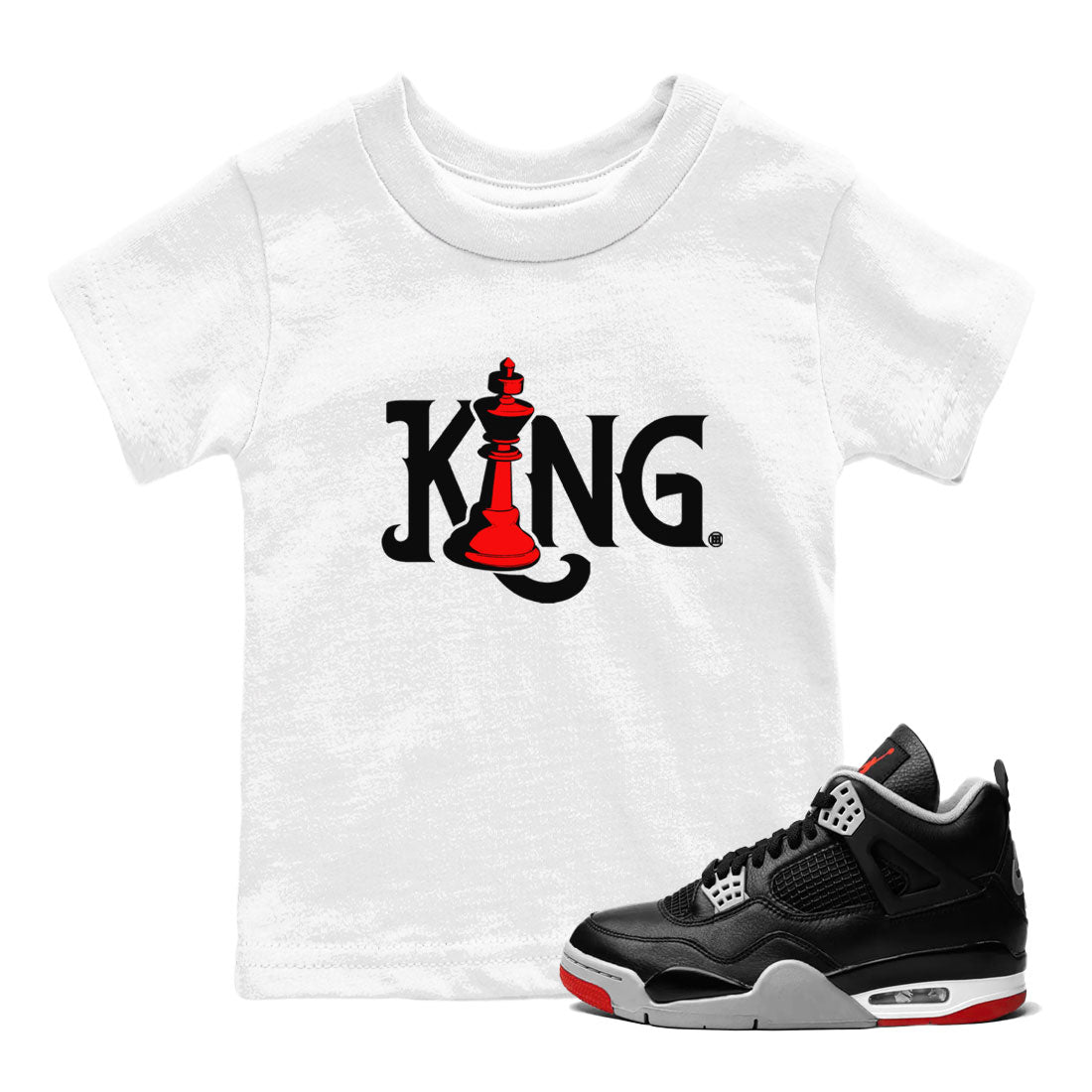 Air Jordan 4 Bred Reimagined shirt to match jordans Chess King sneaker shirts AJ4 Bred Reimagined Drip Gear Zone baby toddler White 1 cotton Shirt