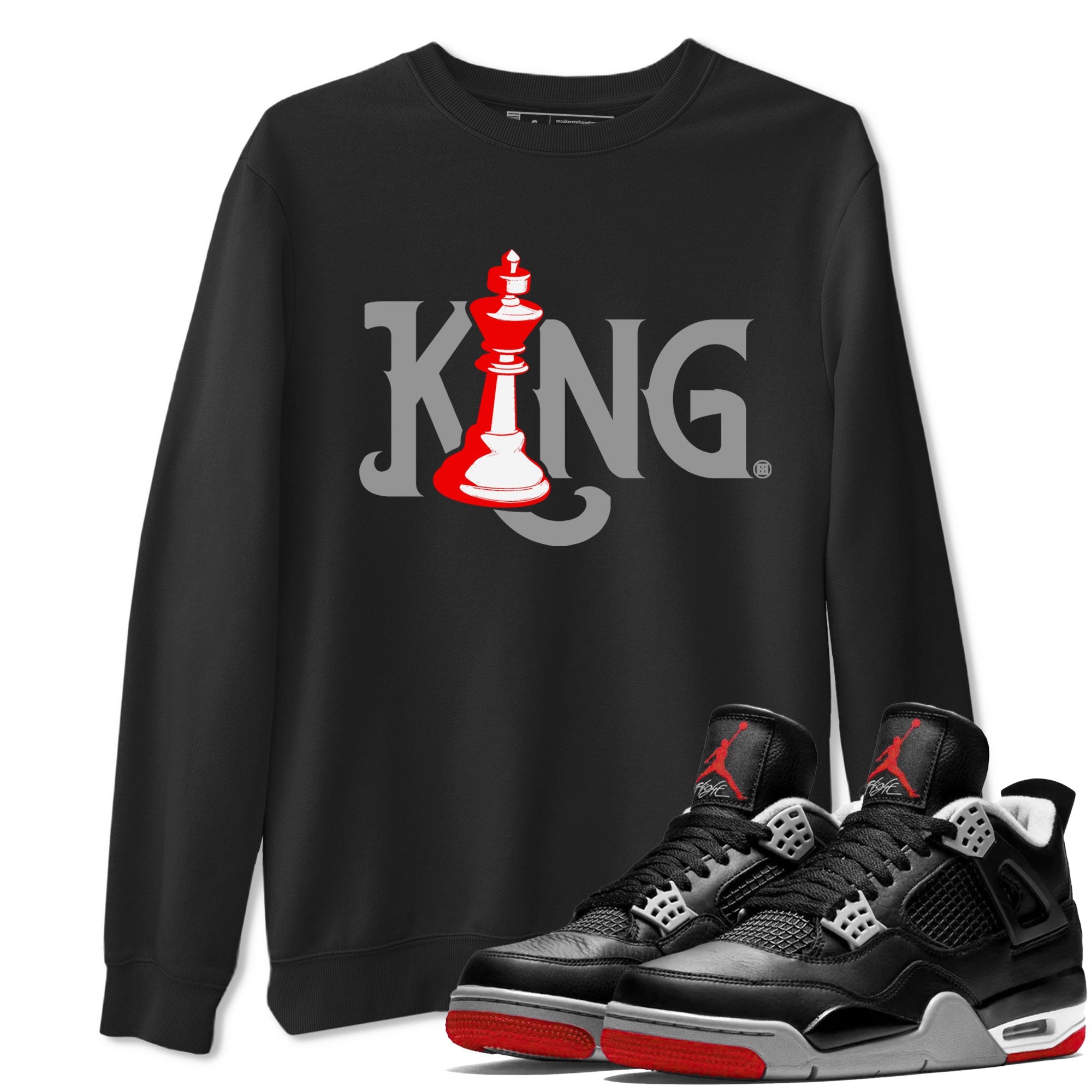 Air Jordan 4 Bred Reimagined shirt to match jordans Chess King sneaker shirts AJ4 Bred Reimagined Drip Gear Zone unisex crew neck cotton Black 1 crew neck shirt