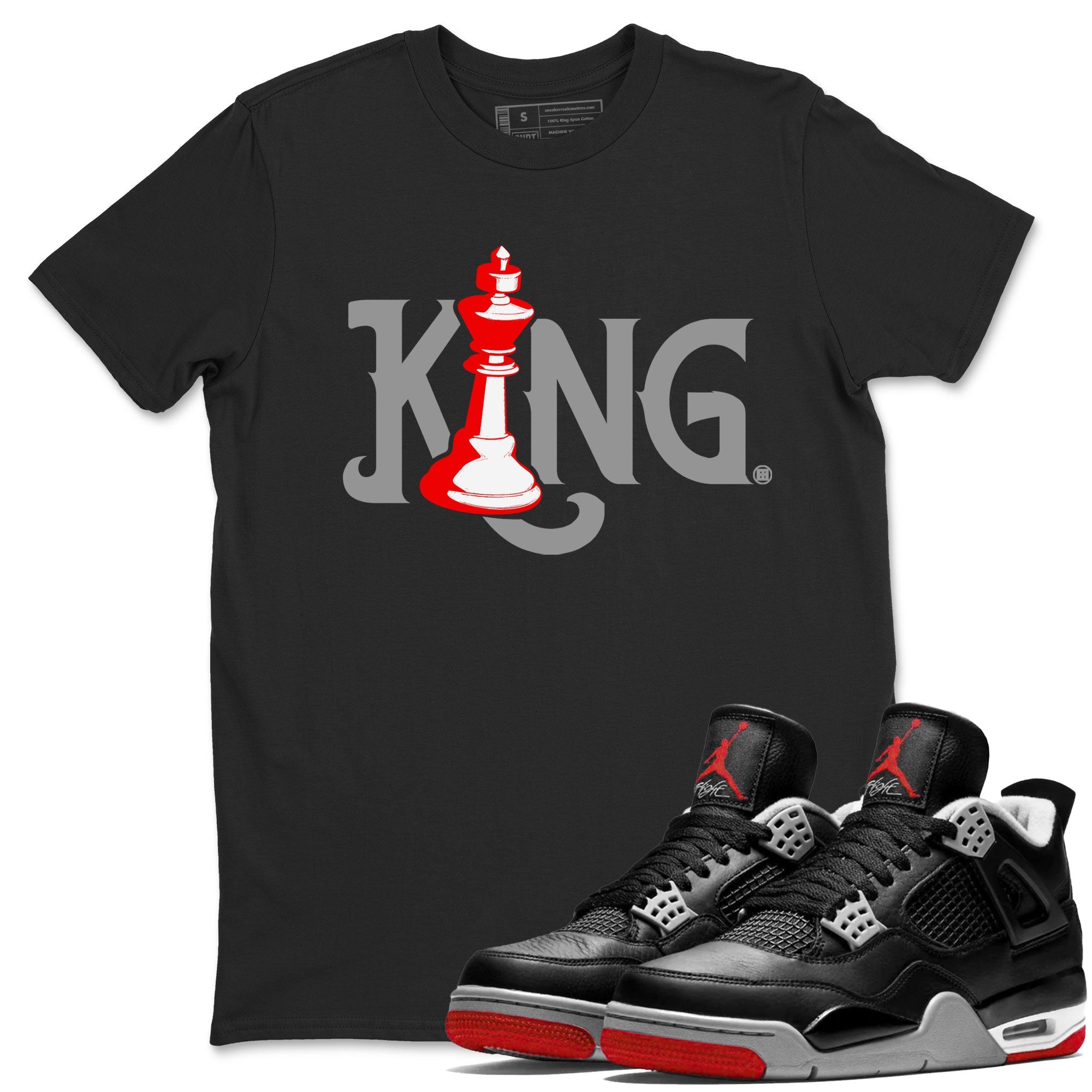 Air Jordan 4 Bred Reimagined shirt to match jordans Chess King sneaker shirts AJ4 Bred Reimagined Drip Gear Zone unisex crew neck cotton Black 1 crew neck shirt