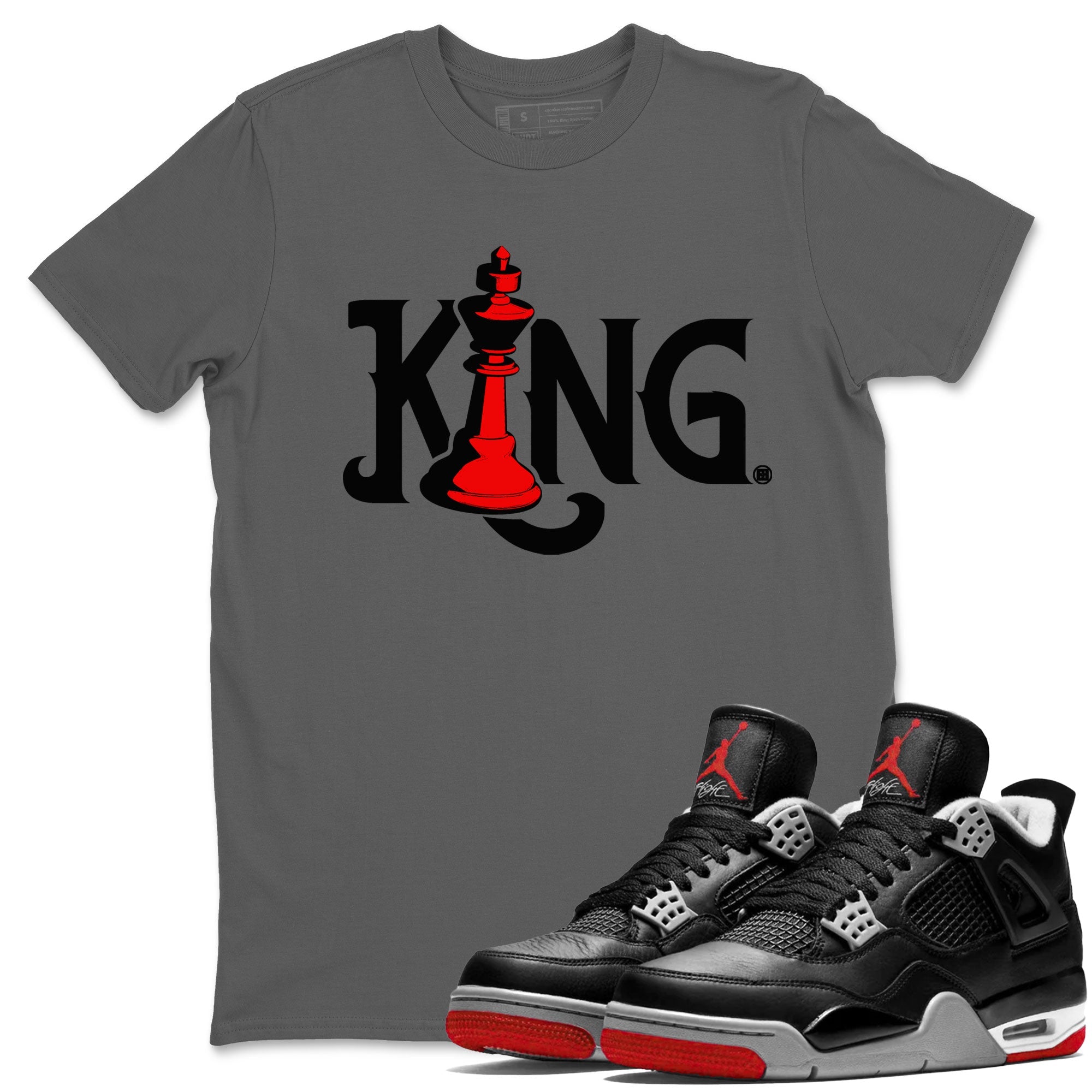 Air Jordan 4 Bred Reimagined shirt to match jordans Chess King sneaker shirts AJ4 Bred Reimagined Drip Gear Zone unisex crew neck cotton Cool Grey 1 crew neck shirt