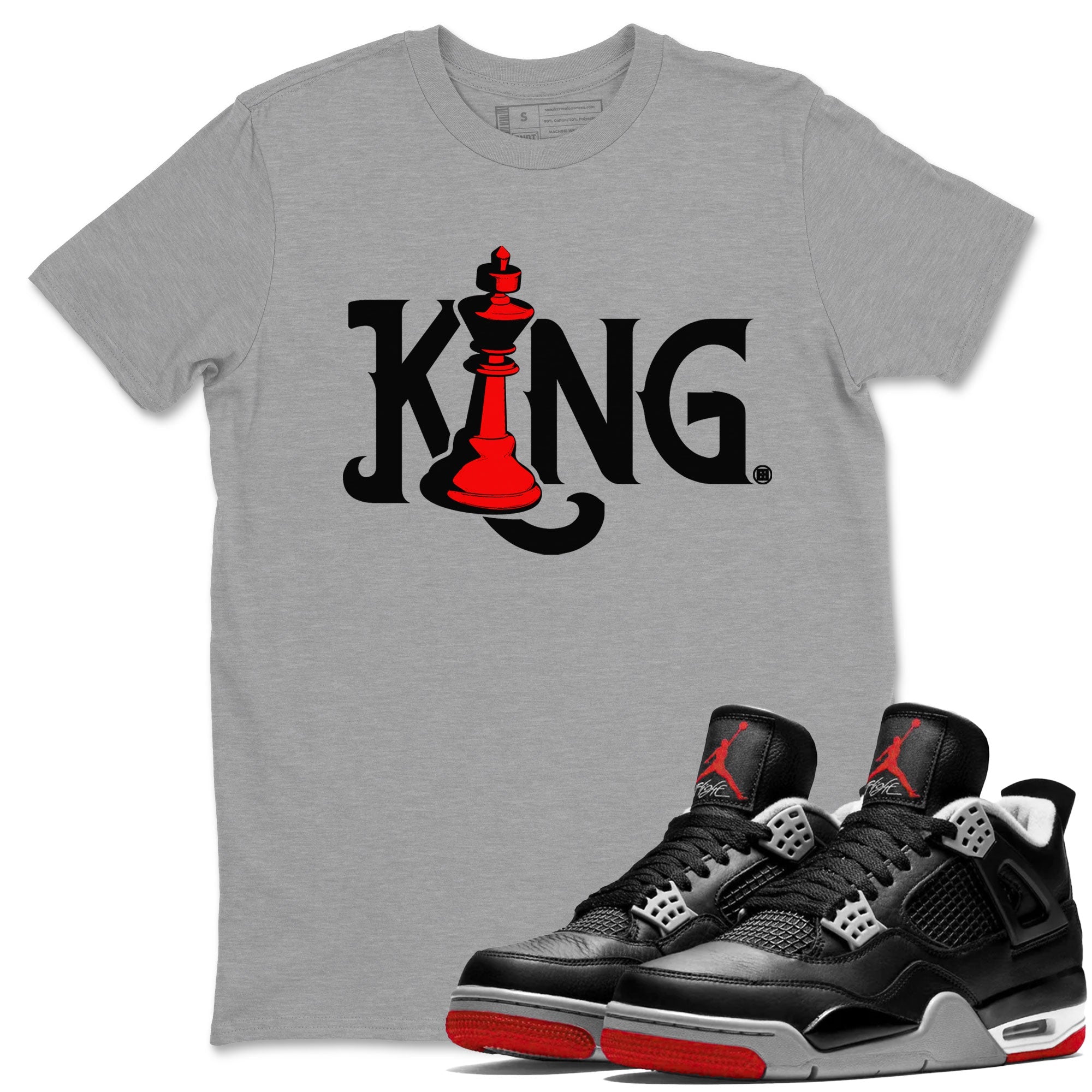 Air Jordan 4 Bred Reimagined shirt to match jordans Chess King sneaker shirts AJ4 Bred Reimagined Drip Gear Zone unisex crew neck cotton Heather Grey 1 crew neck shirt