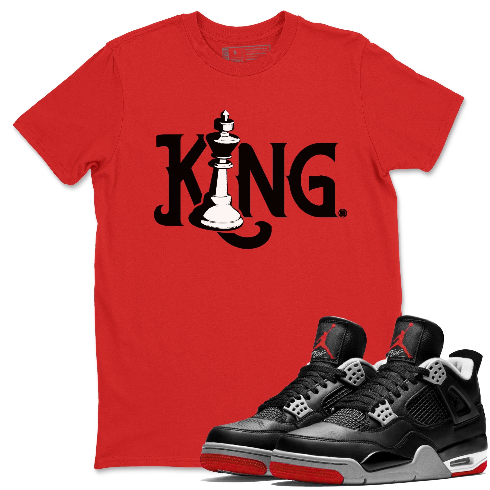 Air Jordan 4 Bred Reimagined shirt to match jordans Chess King sneaker shirts AJ4 Bred Reimagined Drip Gear Zone unisex crew neck cotton Red 1 crew neck shirt
