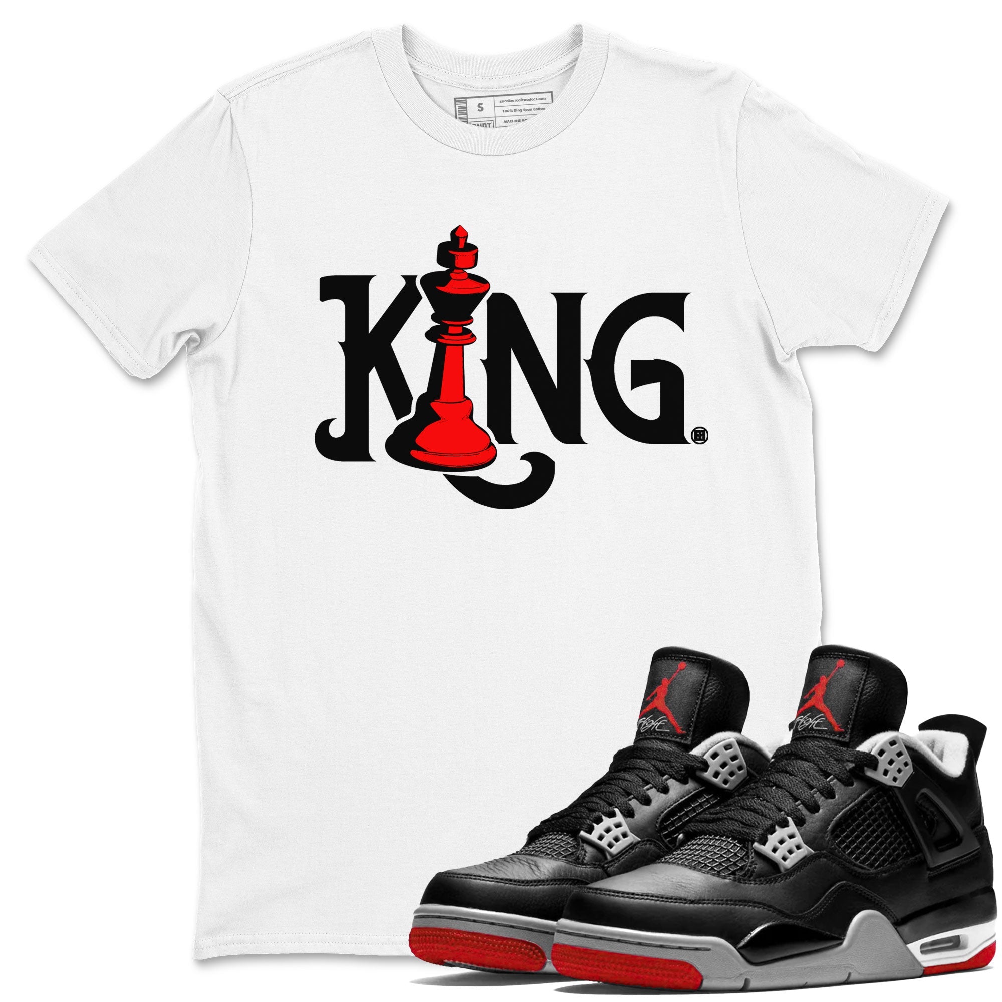 Air Jordan 4 Bred Reimagined shirt to match jordans Chess King sneaker shirts AJ4 Bred Reimagined Drip Gear Zone unisex crew neck cotton White 1 crew neck shirt