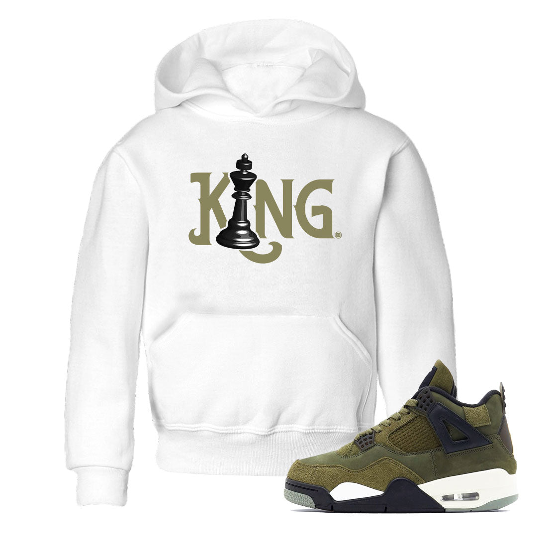 Air Jordan 4 Medium Olive shirt to match jordans streetwear brand Chess King sneaker tees 4s Medium Olive Drip Gear Zone Baby Toddler White 1 T-Shirt