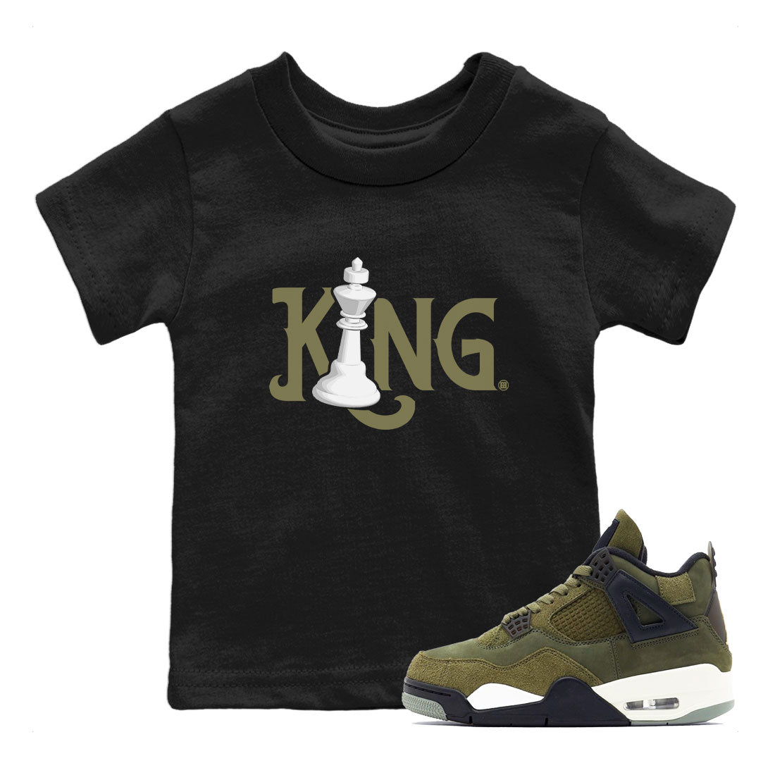 Air Jordan 4 Medium Olive shirt to match jordans streetwear brand Chess King sneaker tees 4s Medium Olive Drip Gear Zone Baby Toddler Black 1 T-Shirt