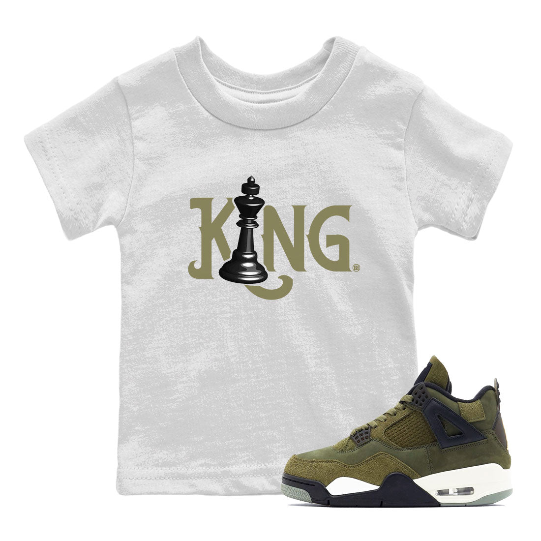 Air Jordan 4 Medium Olive shirt to match jordans streetwear brand Chess King sneaker tees 4s Medium Olive Drip Gear Zone Baby Toddler White 1 T-Shirt