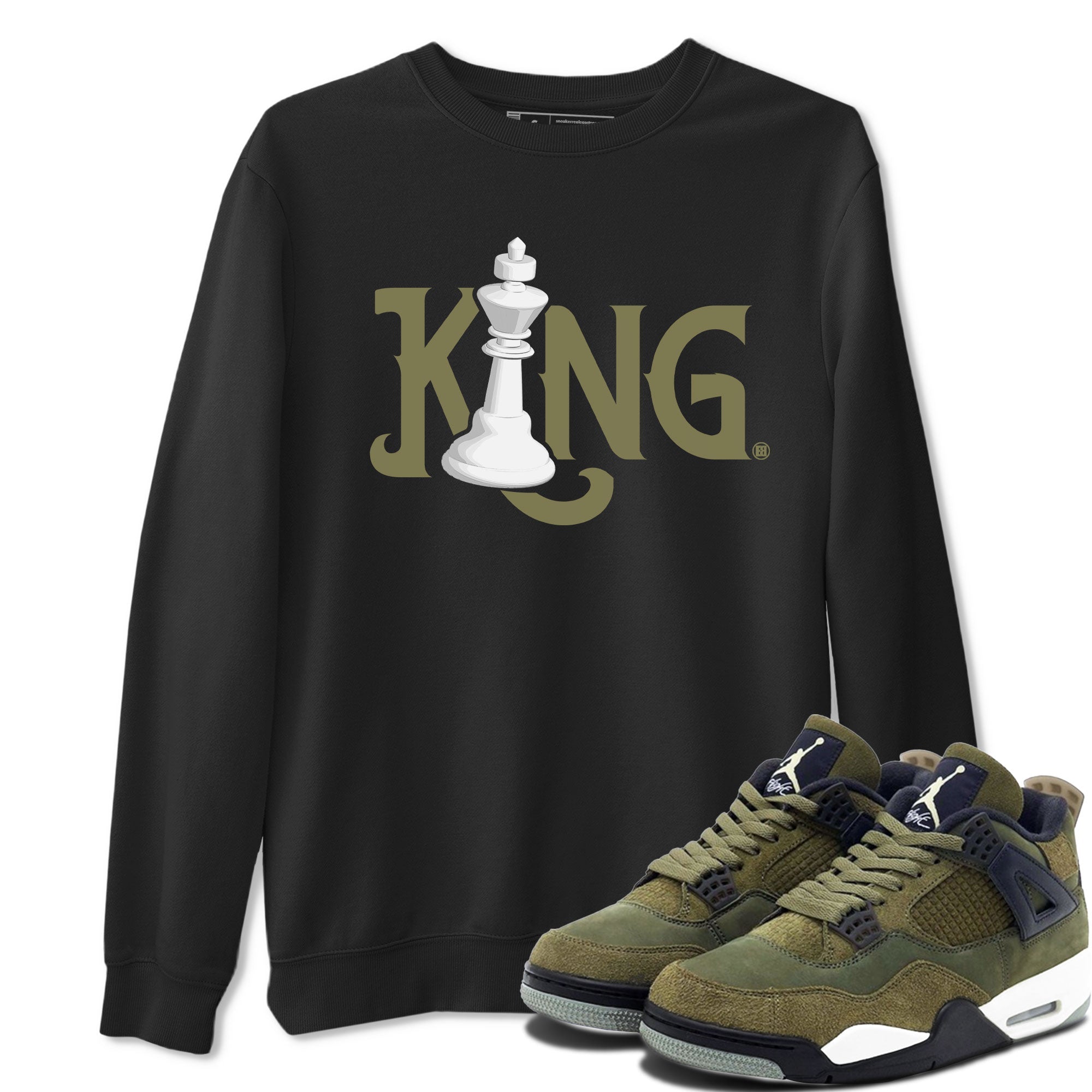 Air Jordan 4 Medium Olive shirt to match jordans streetwear brand Chess King sneaker tees 4s Medium Olive Drip Gear Zone Unisex Streetwear Clothing Black 1 T-Shirt