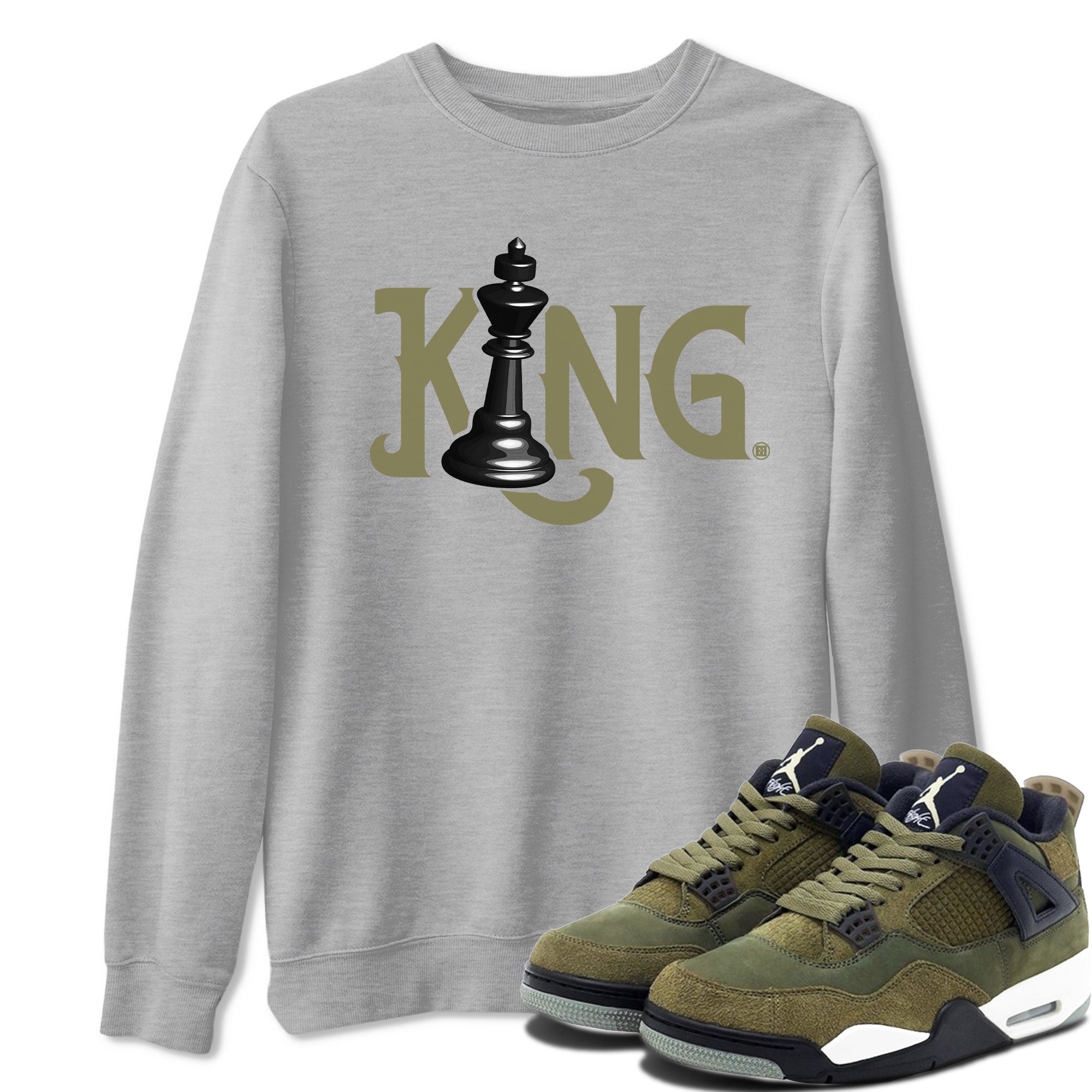 Air Jordan 4 Medium Olive shirt to match jordans streetwear brand Chess King sneaker tees 4s Medium Olive Drip Gear Zone Unisex Streetwear Clothing Heather Grey 1 T-Shirt