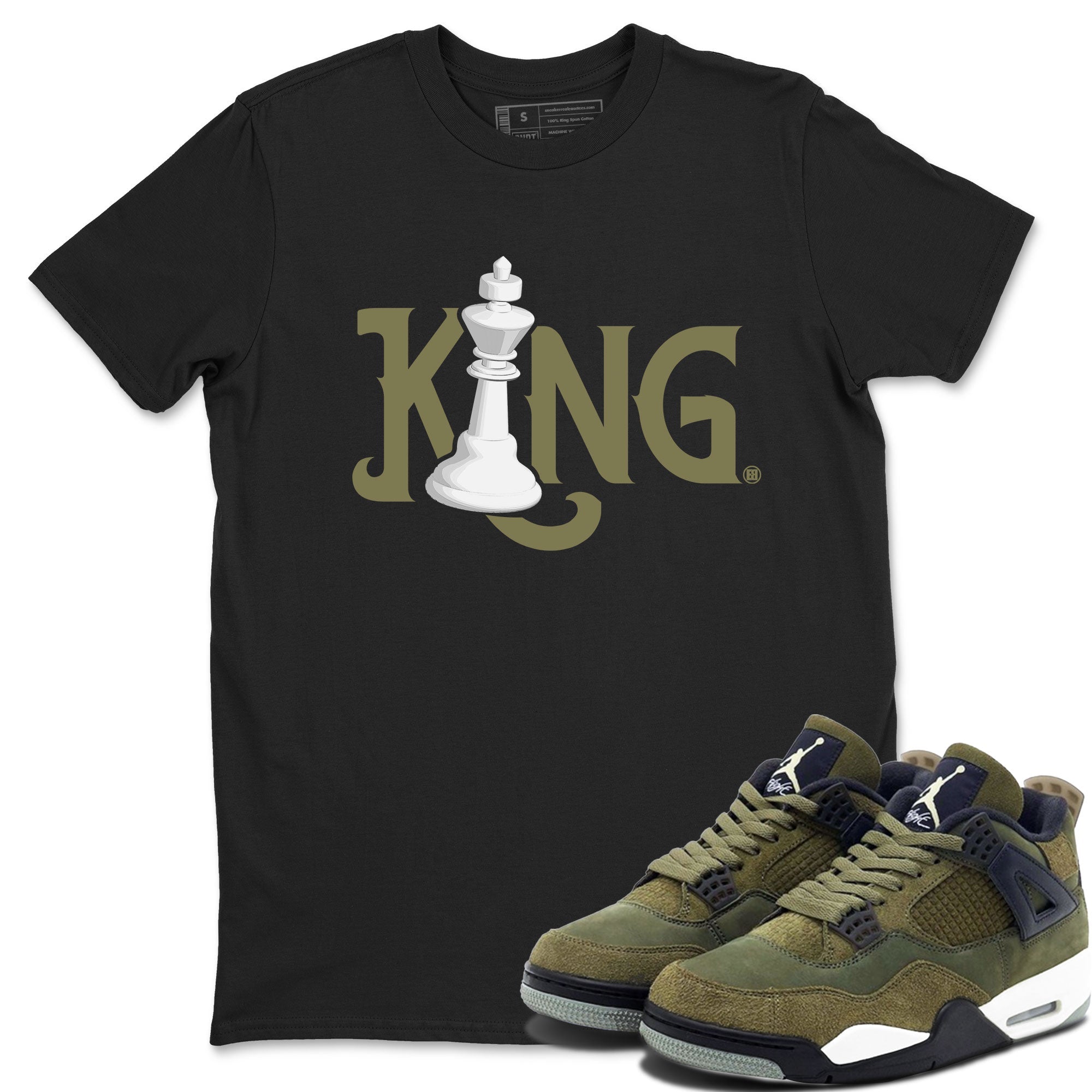 Air Jordan 4 Medium Olive shirt to match jordans streetwear brand Chess King sneaker tees 4s Medium Olive Drip Gear Zone Unisex Streetwear Clothing Black 1 T-Shirt