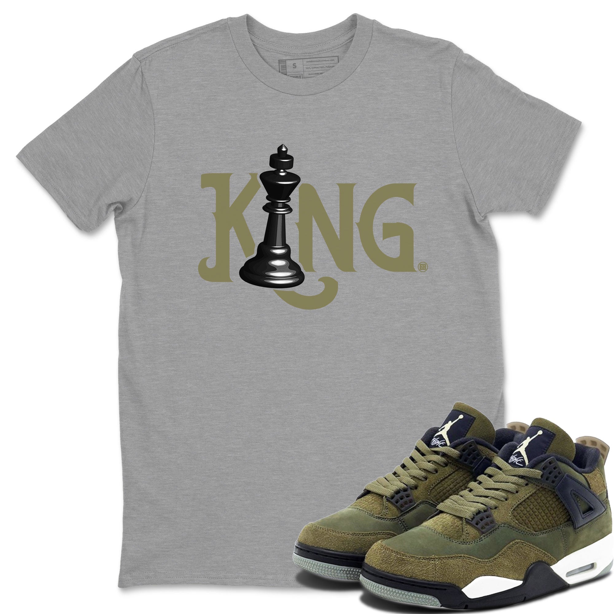 Air Jordan 4 Medium Olive shirt to match jordans streetwear brand Chess King sneaker tees 4s Medium Olive Drip Gear Zone Unisex Streetwear Clothing Heather Grey 1 T-Shirt