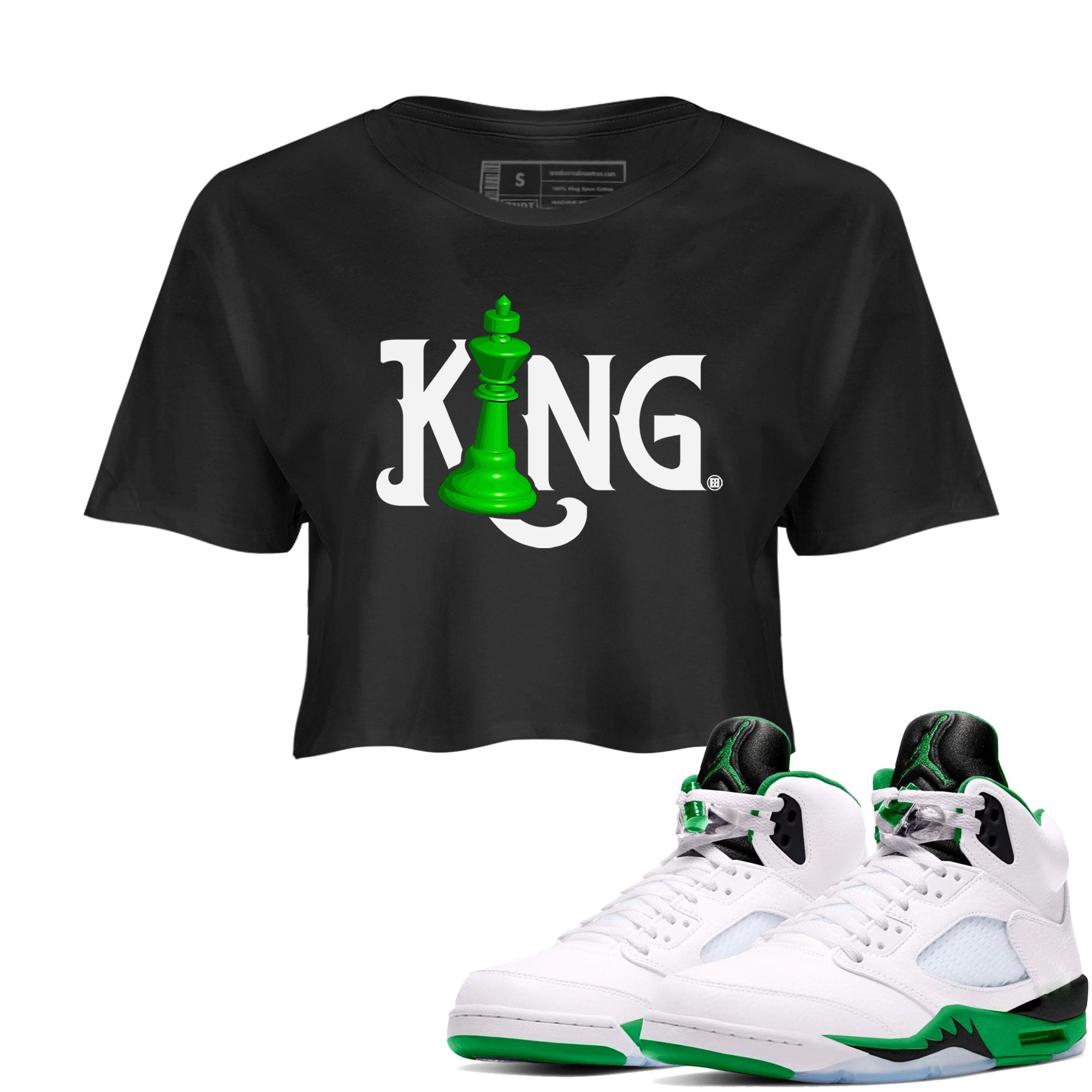 Air Jordan 5 Lucky Green shirt to match jordans Chess King sneaker match tee AJ5 Lucky Green Drip Gear Zone Black 1 women's crop tee