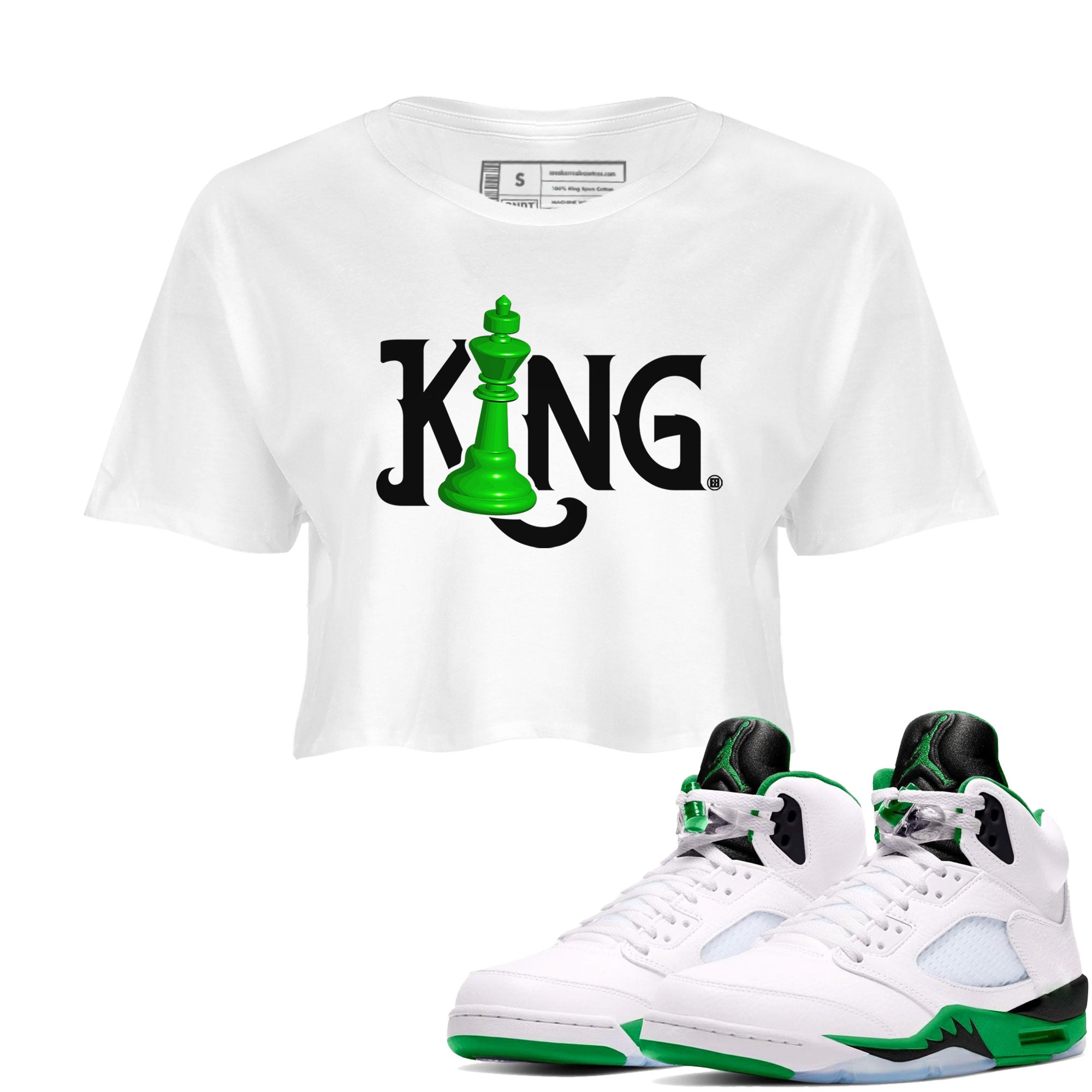 Air Jordan 5 Lucky Green shirt to match jordans Chess King sneaker match tee AJ5 Lucky Green Drip Gear Zone White 1 women's crop tee