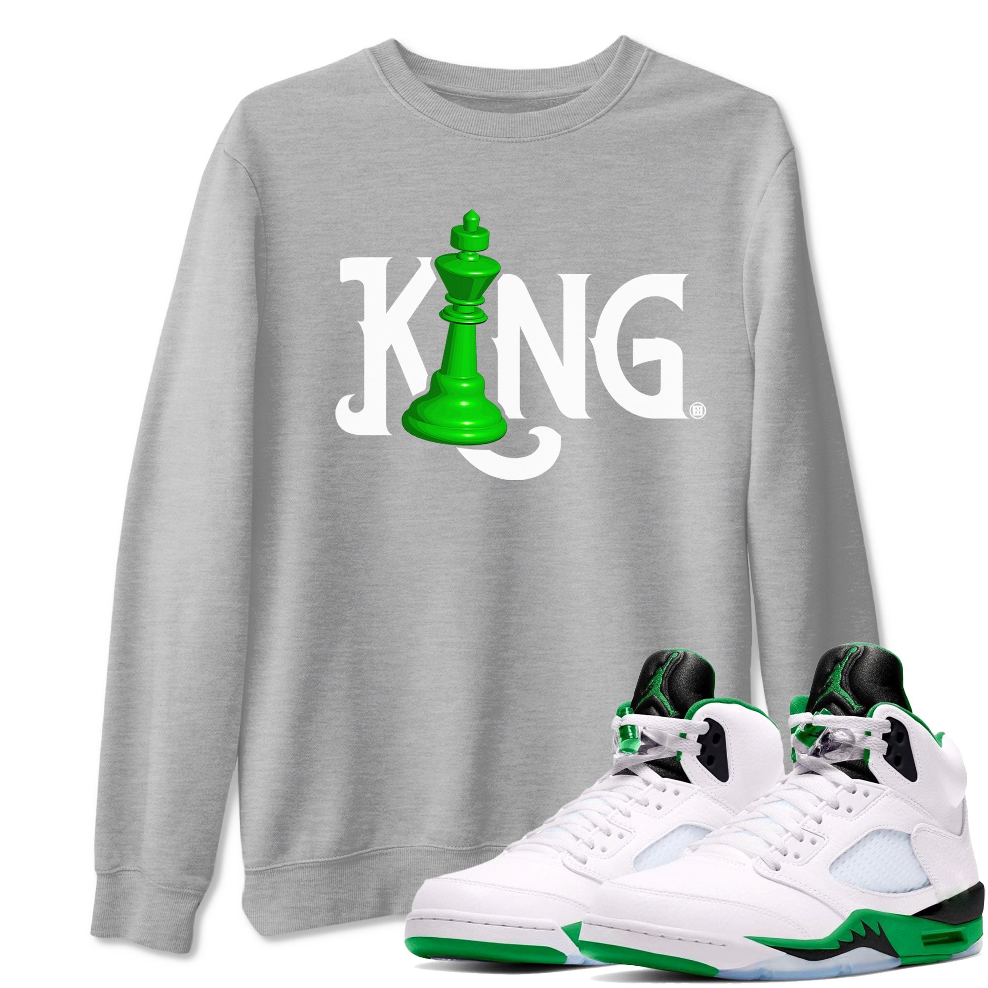 Air Jordan 5 Lucky Green shirt to match jordans Chess King sneaker match tee AJ5 Lucky Green Drip Gear Zone unisex cotton Heather Grey 1 crew neck shirt