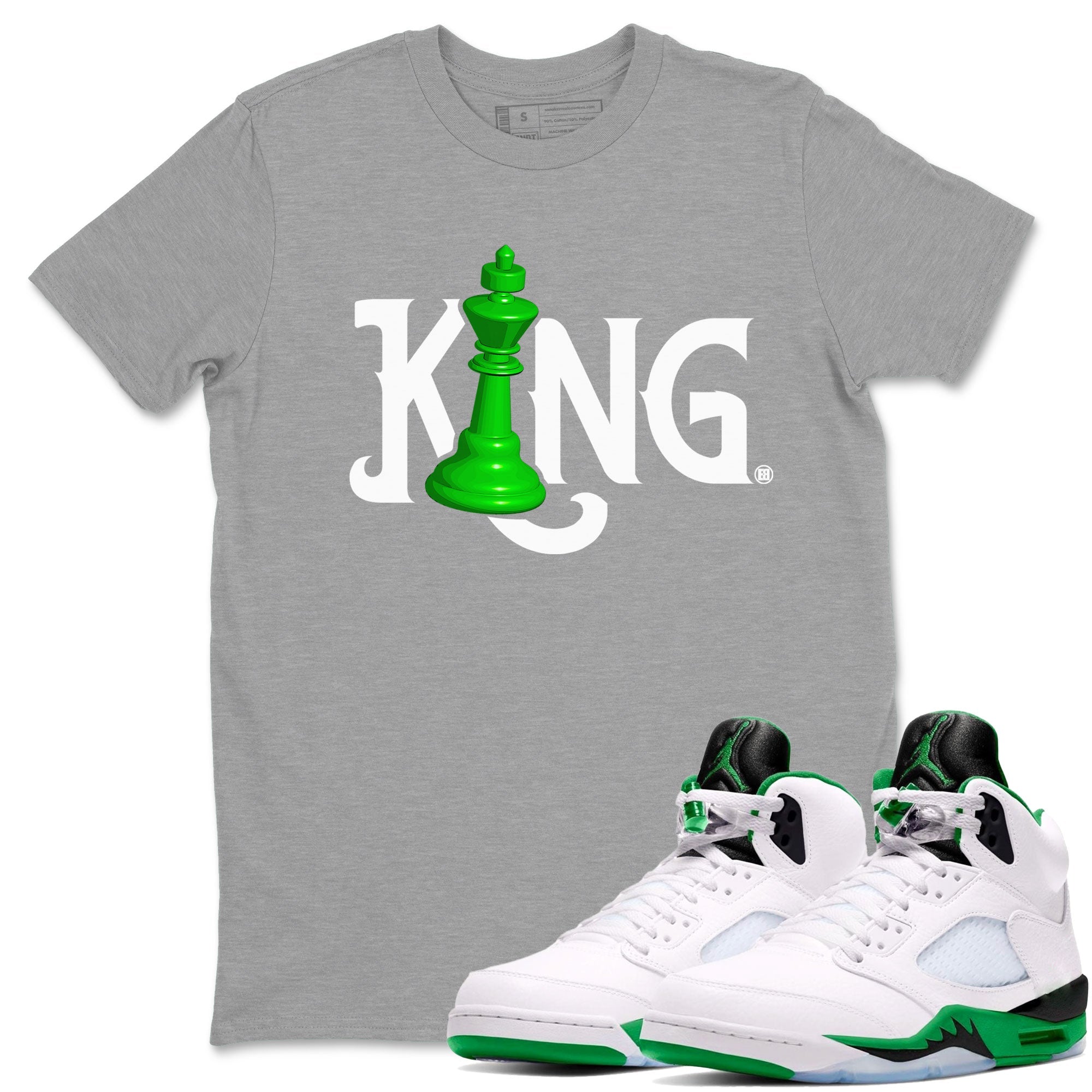 Air Jordan 5 Lucky Green shirt to match jordans Chess King sneaker match tee AJ5 Lucky Green Drip Gear Zone unisex cotton Heather Grey 1 crew neck shirt