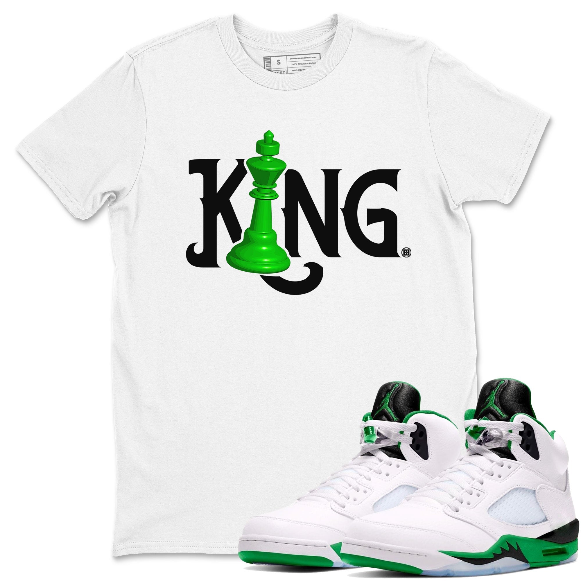 Air Jordan 5 Lucky Green shirt to match jordans Chess King sneaker match tee AJ5 Lucky Green Drip Gear Zone unisex cotton White 1 crew neck shirt