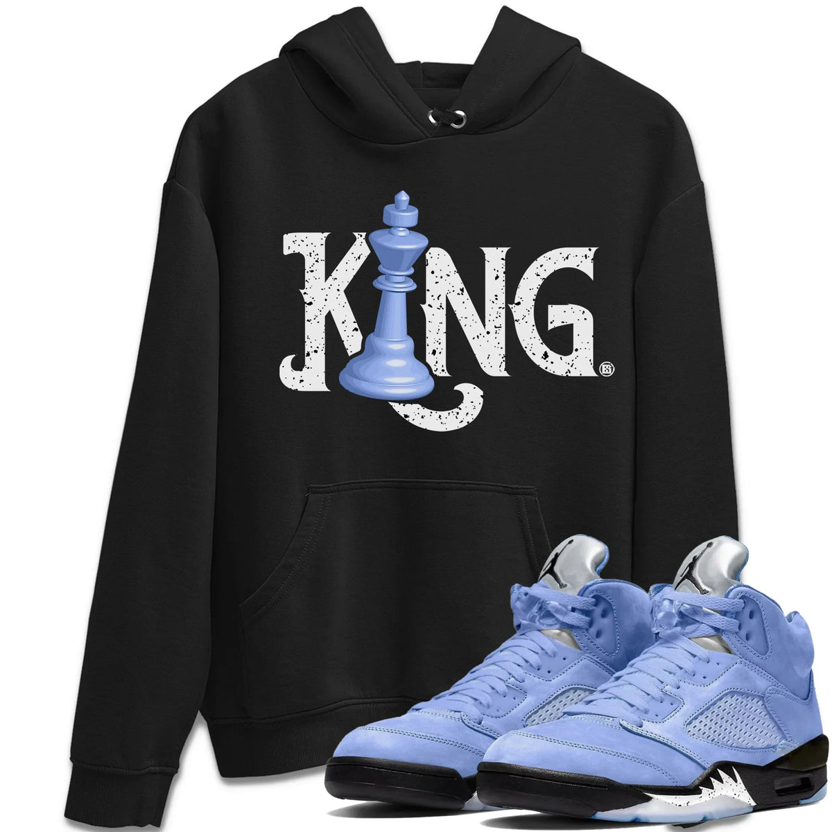 Jordan 5 UNC Sneaker Matching T-Shirt Chess King Sneaker Tees Jordan 5 UNC Sneaker Release Tees Crew Neck Tees