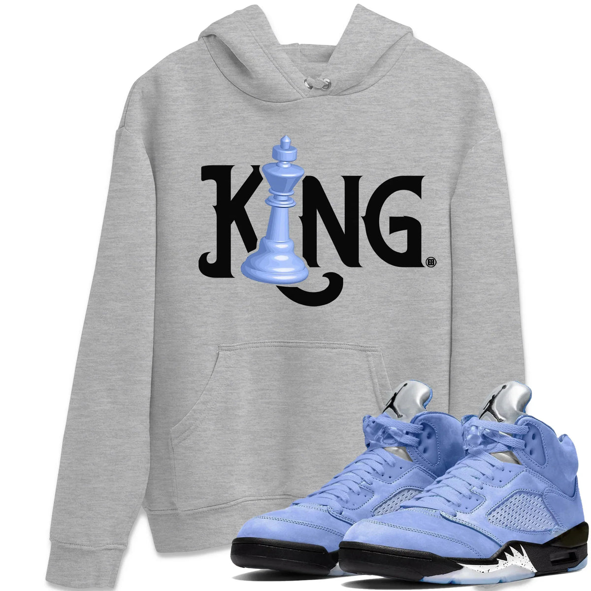 Jordan 5 UNC Sneaker Matching T-Shirt Chess King Sneaker Tees Jordan 5 UNC Sneaker Release Tees Crew Neck Tees