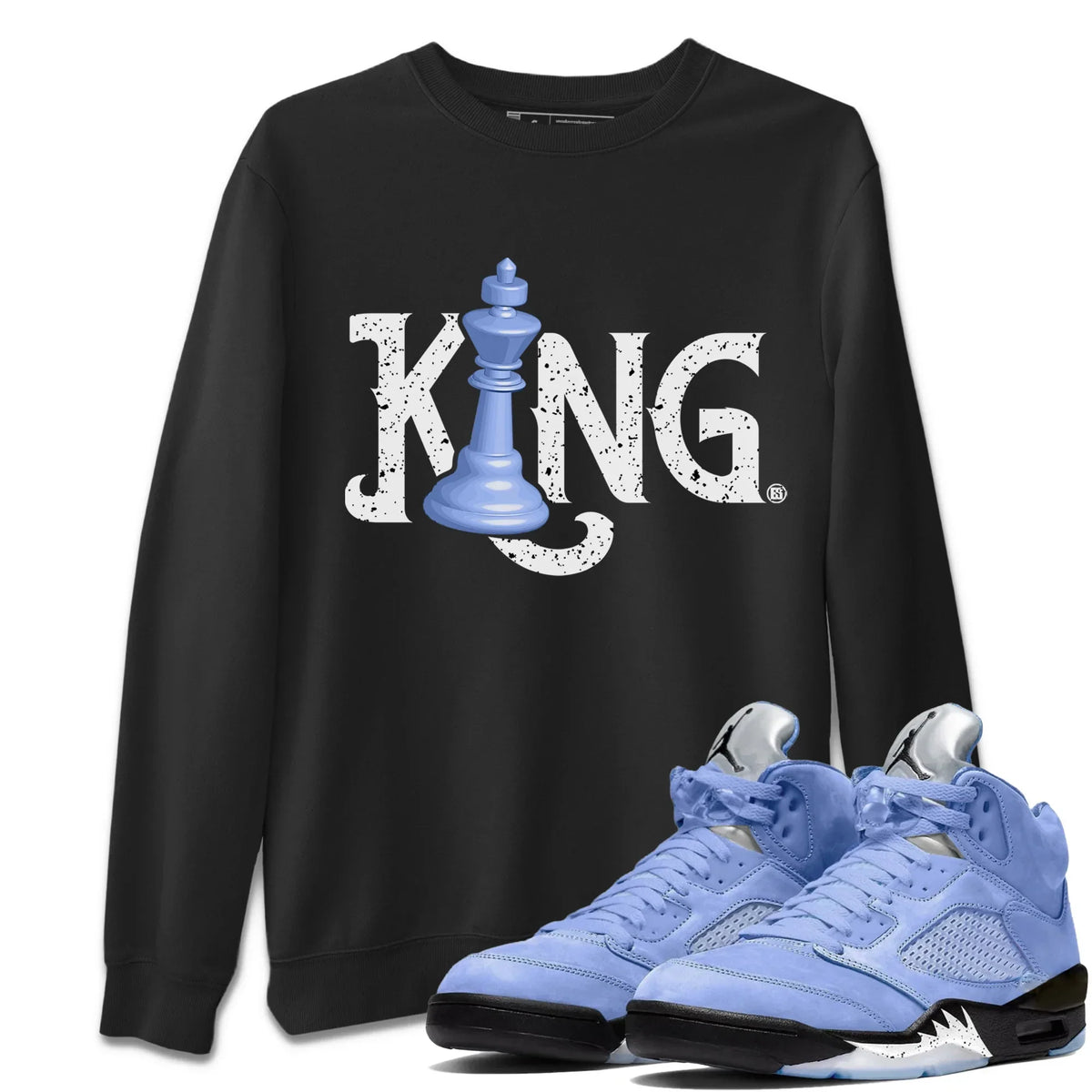 Jordan 5 UNC Sneaker Matching T-Shirt Chess King Sneaker Tees Jordan 5 UNC Sneaker Release Tees Crew Neck Tees