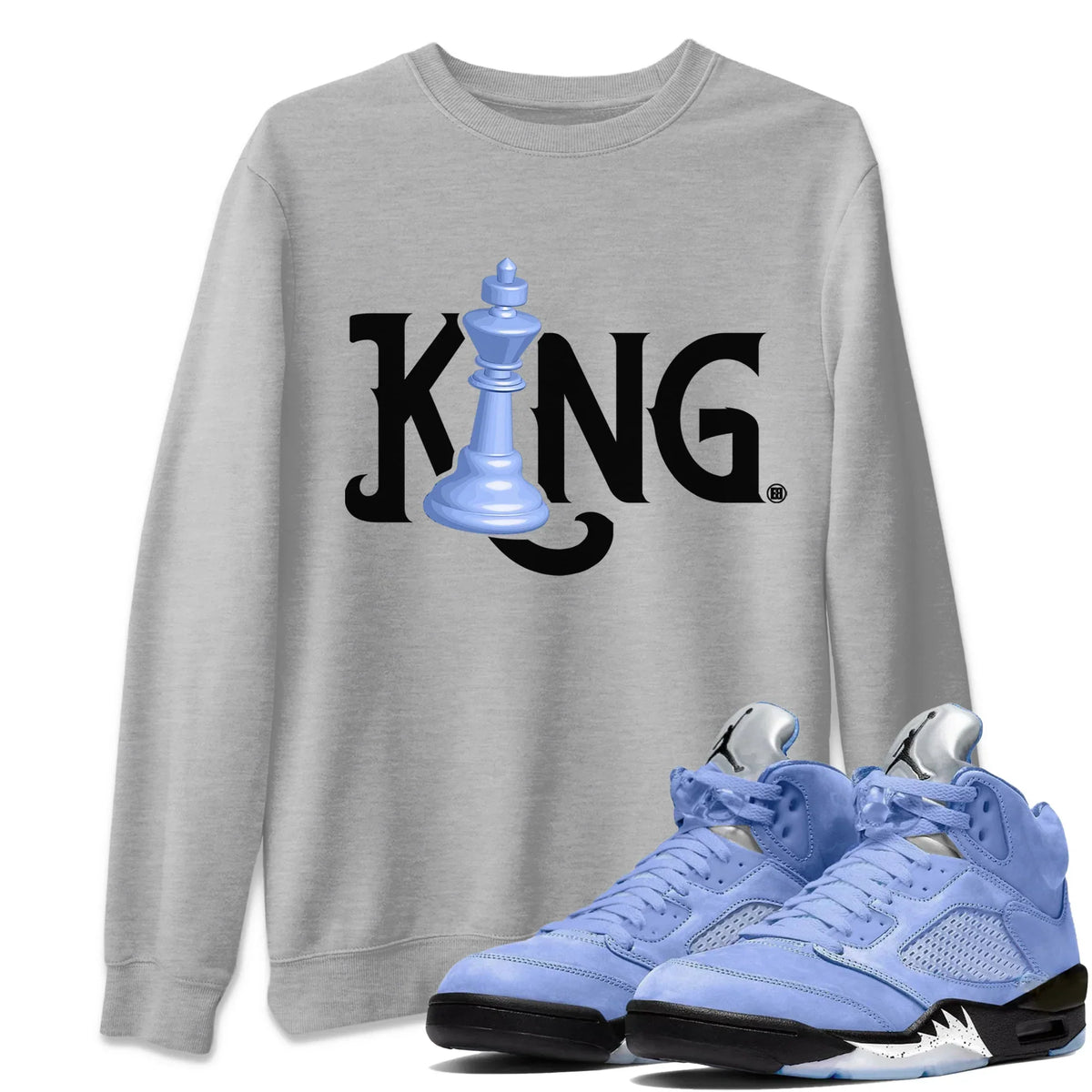 Jordan 5 UNC Sneaker Matching T-Shirt Chess King Sneaker Tees Jordan 5 UNC Sneaker Release Tees Crew Neck Tees