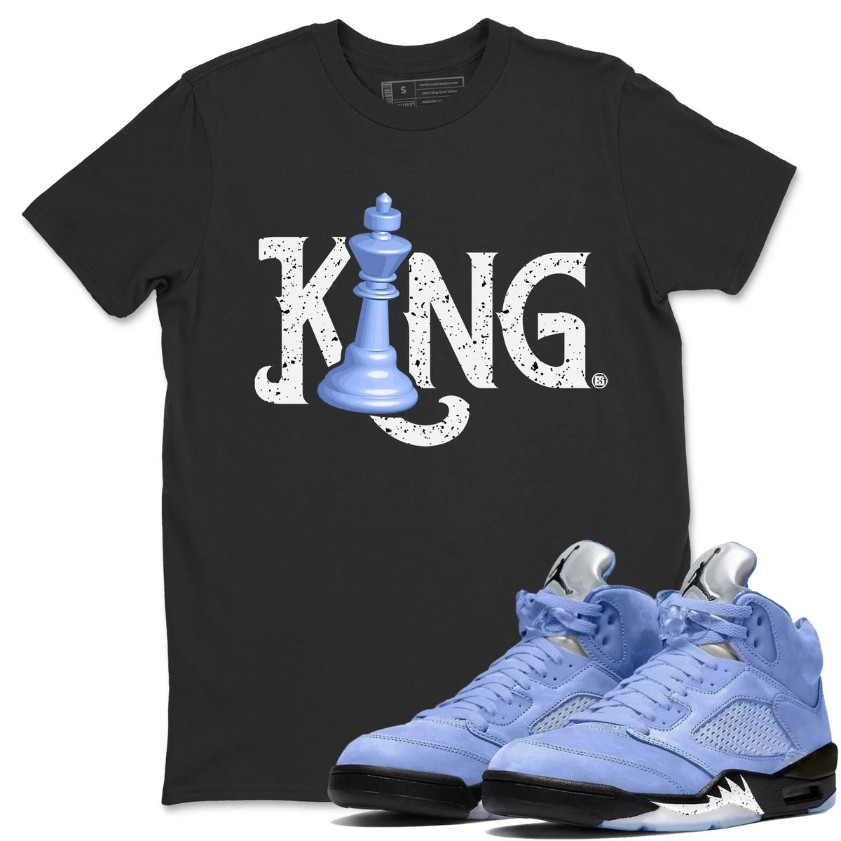 Jordan 5 UNC Sneaker Matching T-Shirt Chess King Sneaker Tees Jordan 5 UNC Sneaker Release Tees Crew Neck Tees