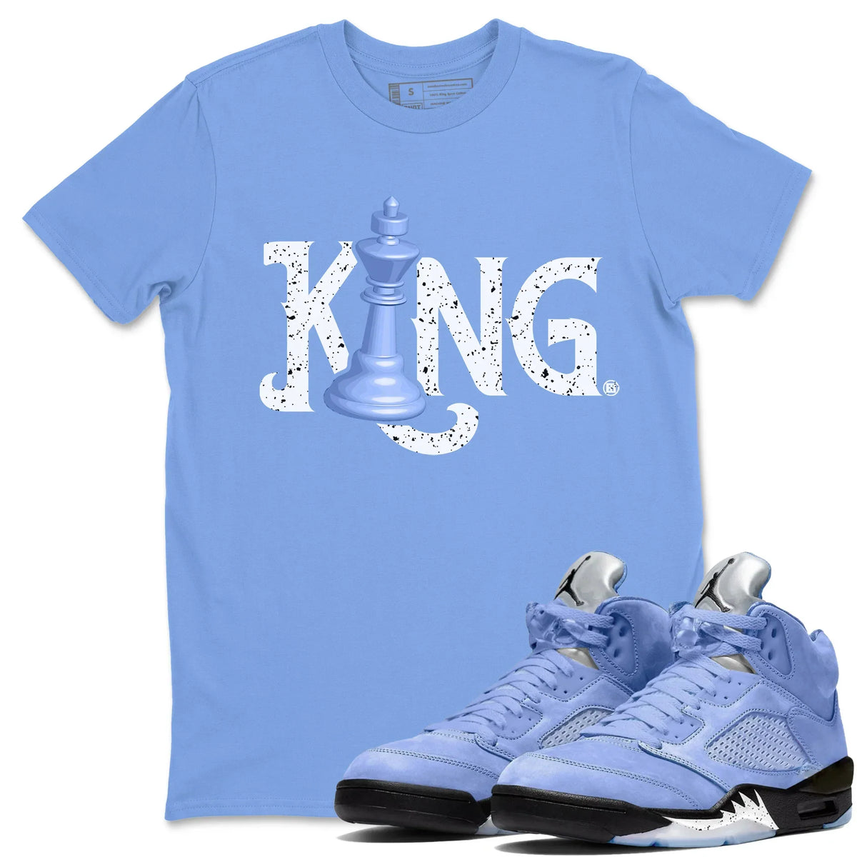 Jordan 5 UNC Sneaker Matching T-Shirt Chess King Sneaker Tees Jordan 5 UNC Sneaker Release Tees Crew Neck Tees