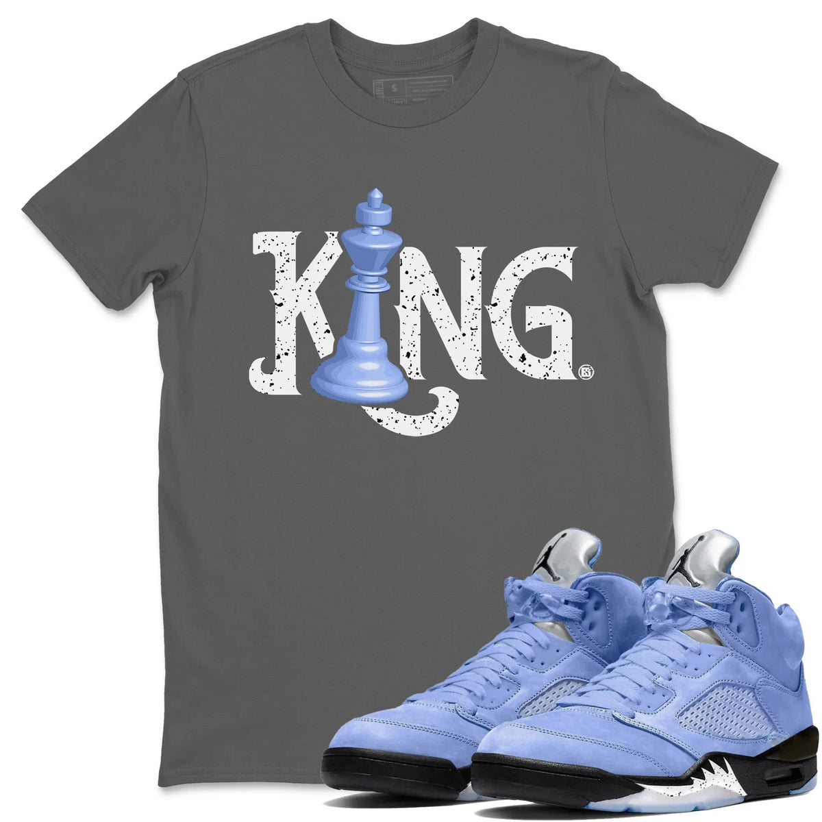 Jordan 5 UNC Sneaker Matching T-Shirt Chess King Sneaker Tees Jordan 5 UNC Sneaker Release Tees Crew Neck Tees