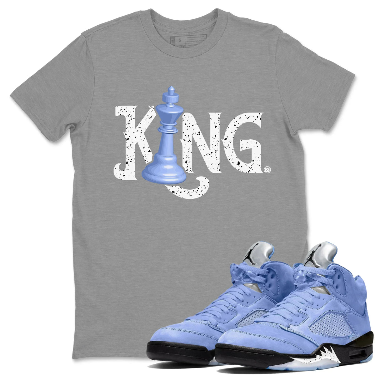 Jordan 5 UNC Sneaker Matching T-Shirt Chess King Sneaker Tees Jordan 5 UNC Sneaker Release Tees Crew Neck Tees