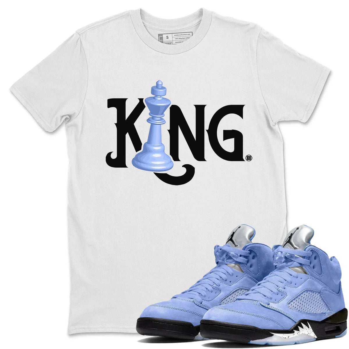 Jordan 5 UNC Sneaker Matching T-Shirt Chess King Sneaker Tees Jordan 5 UNC Sneaker Release Tees Crew Neck Tees