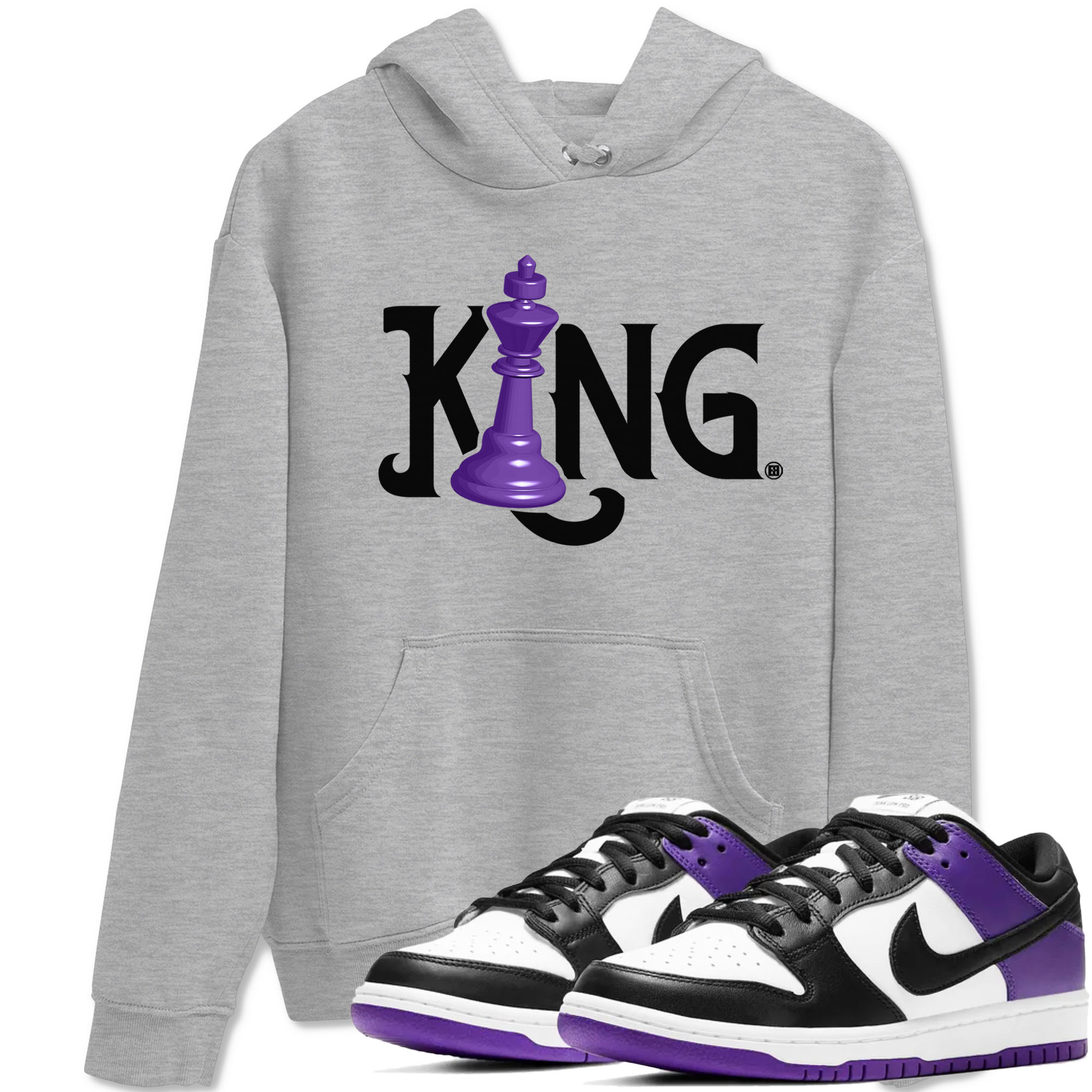 Nike SB Dunk Low Court Purple Shirt To Match Jordans Chess King Streetwear Fashion Dunk Low Court Purple Drip Gear Zone unisex crew neck t-shirt Heather Grey 1 crew neck shirt