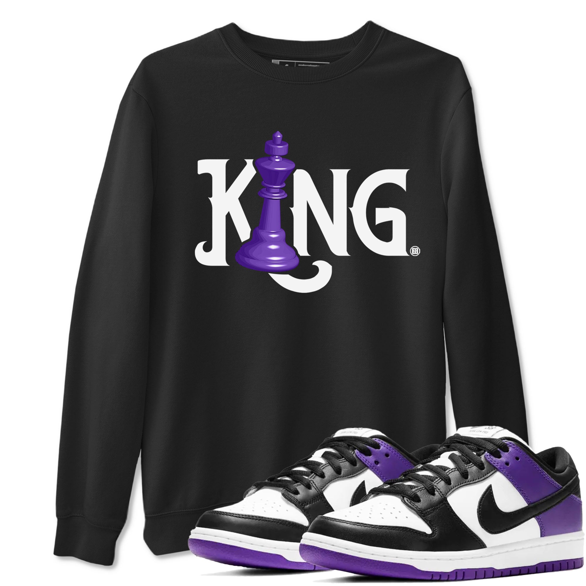 Nike SB Dunk Low Court Purple Shirt To Match Jordans Chess King Streetwear Fashion Dunk Low Court Purple Drip Gear Zone unisex crew neck t-shirt Black 1 crew neck shirt
