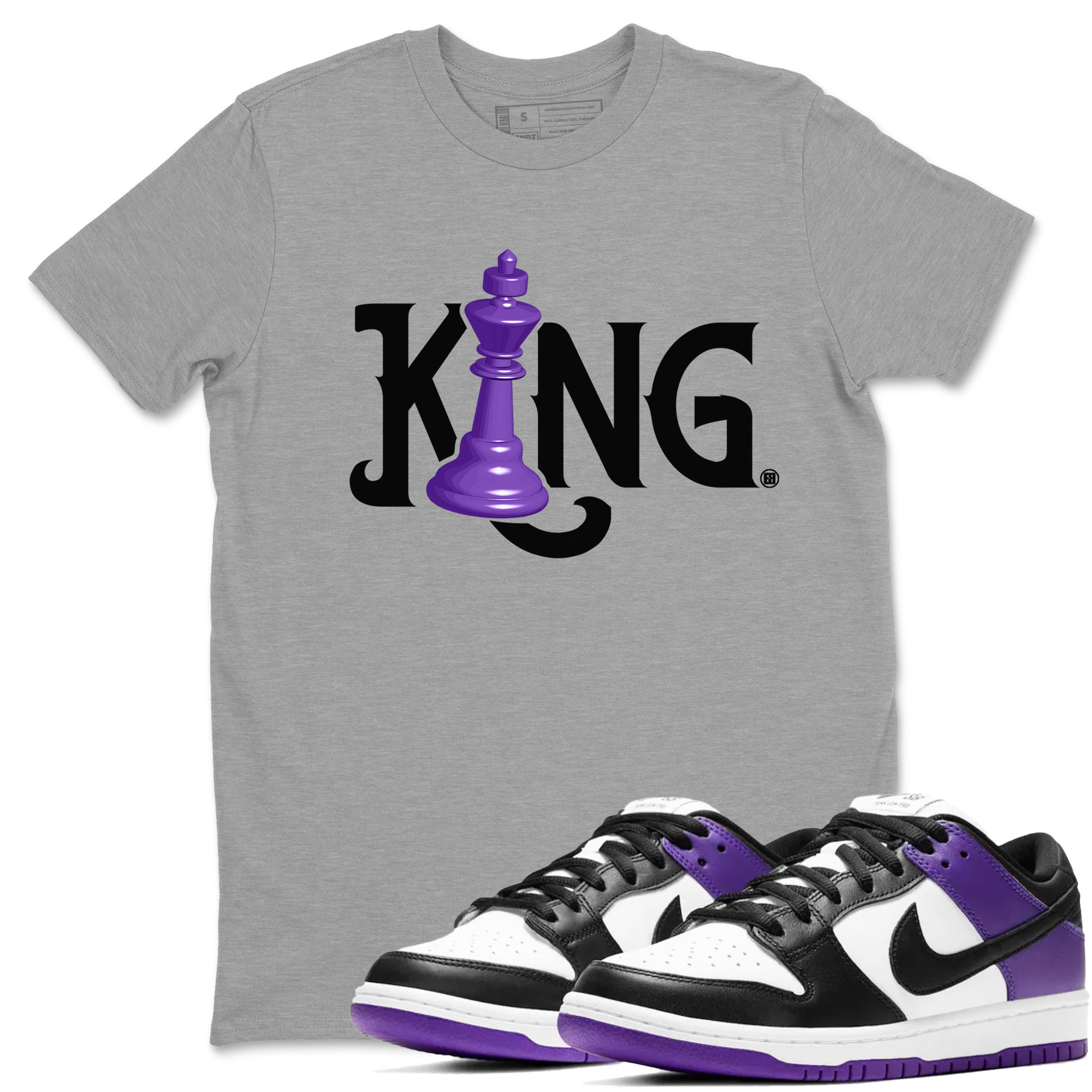Nike SB Dunk Low Court Purple Shirt To Match Jordans Chess King Streetwear Fashion Dunk Low Court Purple Drip Gear Zone unisex crew neck t-shirt Heather Grey 1 crew neck shirt