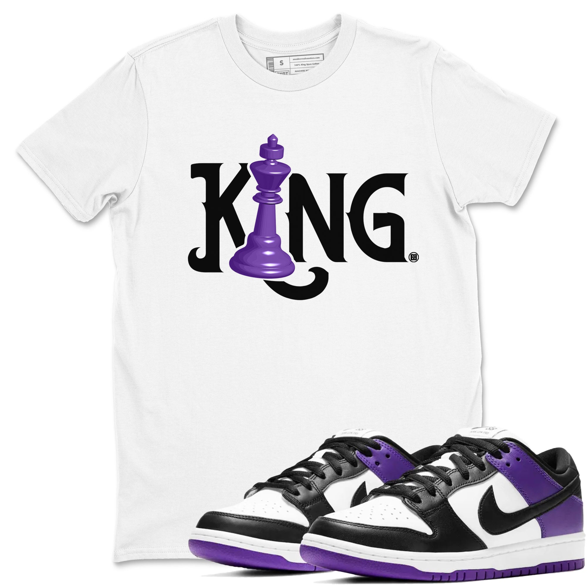 Nike SB Dunk Low Court Purple Shirt To Match Jordans Chess King Streetwear Fashion Dunk Low Court Purple Drip Gear Zone unisex crew neck t-shirt White 1 crew neck shirt
