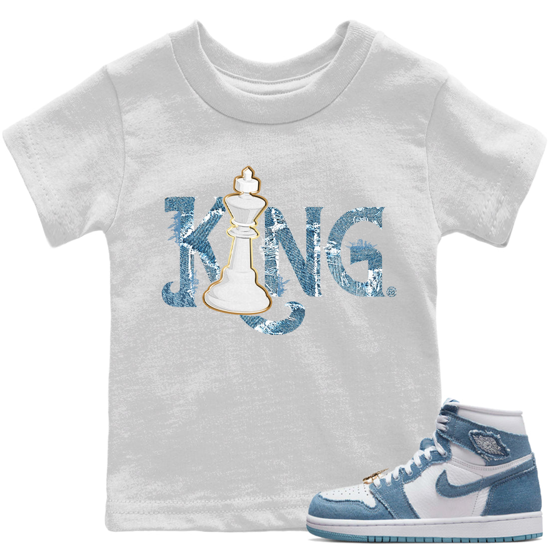 Jordan 1 Denim Sneaker Matching T-Shirt Chess King Sneaker Tees Jordan 1 Denim Sneaker Release Tees Kids Shirts