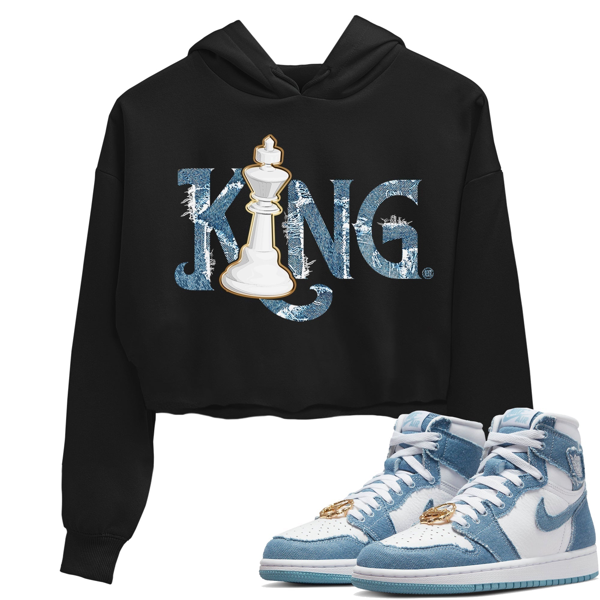 Jordan 1 Denim Sneaker Matching T-Shirt Chess King Sneaker Tees Jordan 1 Denim Sneaker Release Tees Women's Shirts
