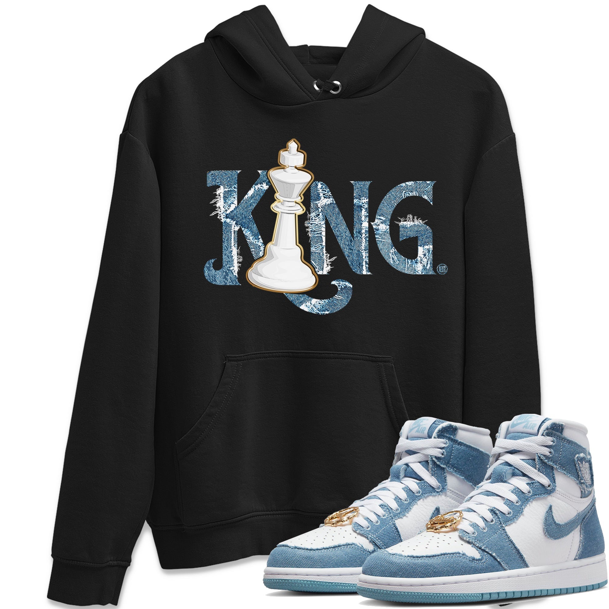 Jordan 1 Denim Sneaker Matching T-Shirt Chess King Sneaker Tees Jordan 1 Denim Sneaker Release Tees Crew Neck Tees